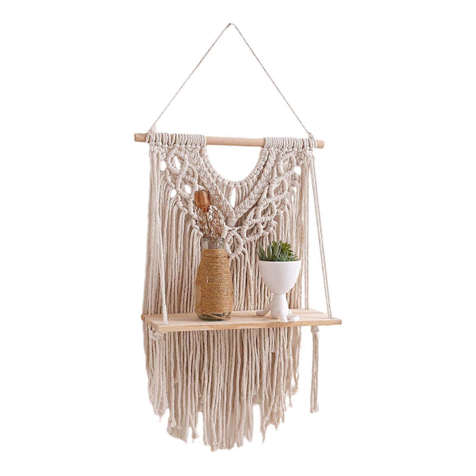 Handcrafted Storage Rack Multifunctional Wall Shelf Handwoven Tassels Tapestry Rack Floating Shelf Home Decorations Multicolor