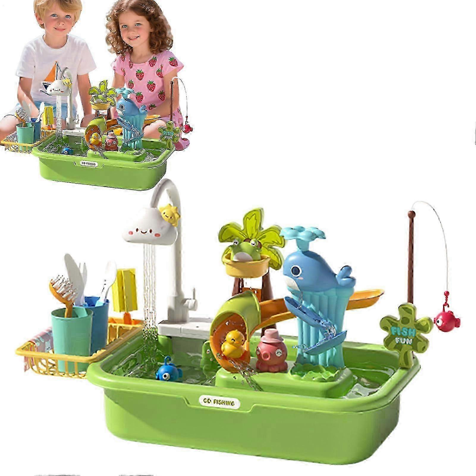 Water Table Sensory Tables Outdoor Toy, Interactive Learning Toy with Pump for Outside, Promotes HandEye Coordination, Green Style