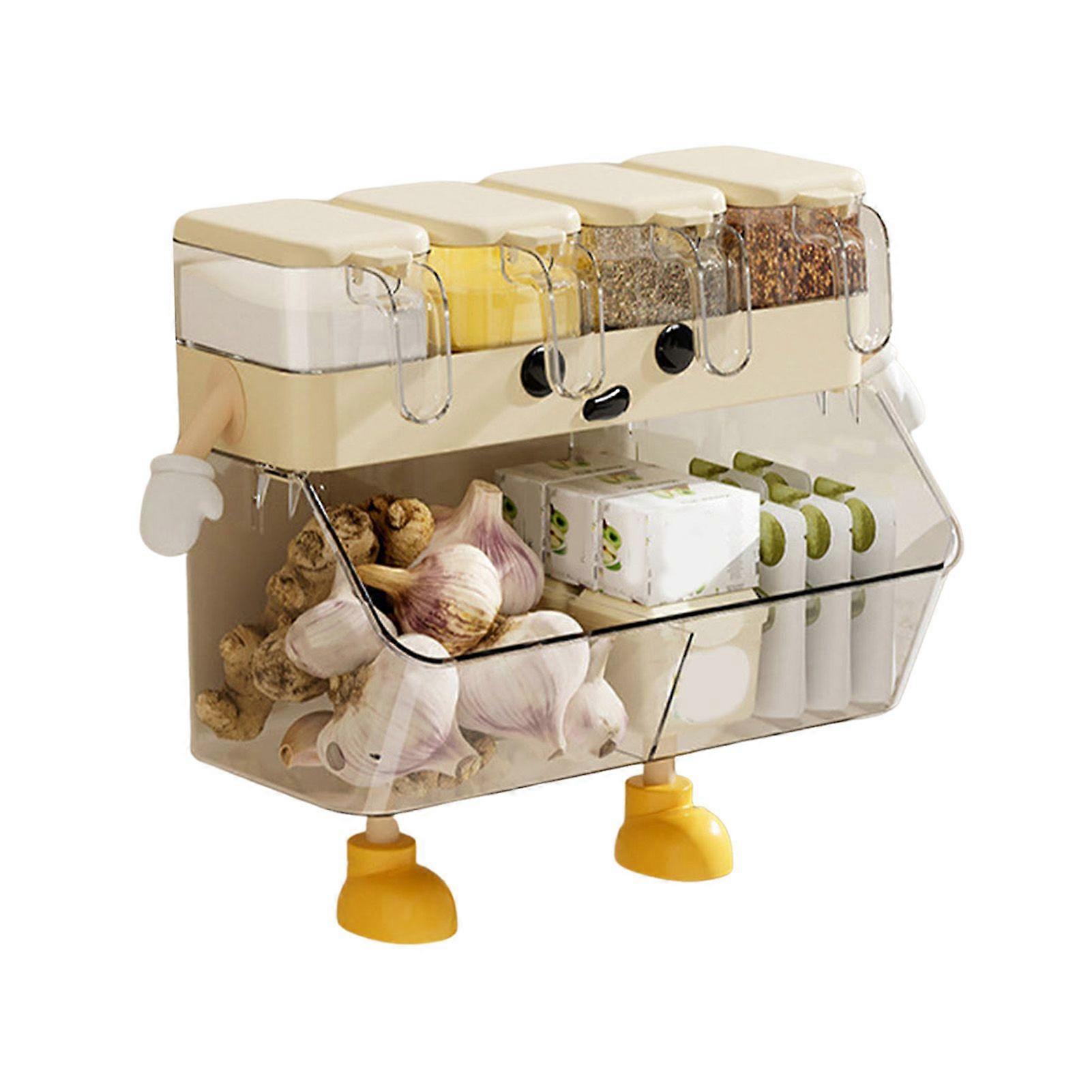 Wall Mount Spice Box Multi Grid Seasoning Jar Clear No-Drilling Sealed Against Moisture Dust Storage Container for Kitchen