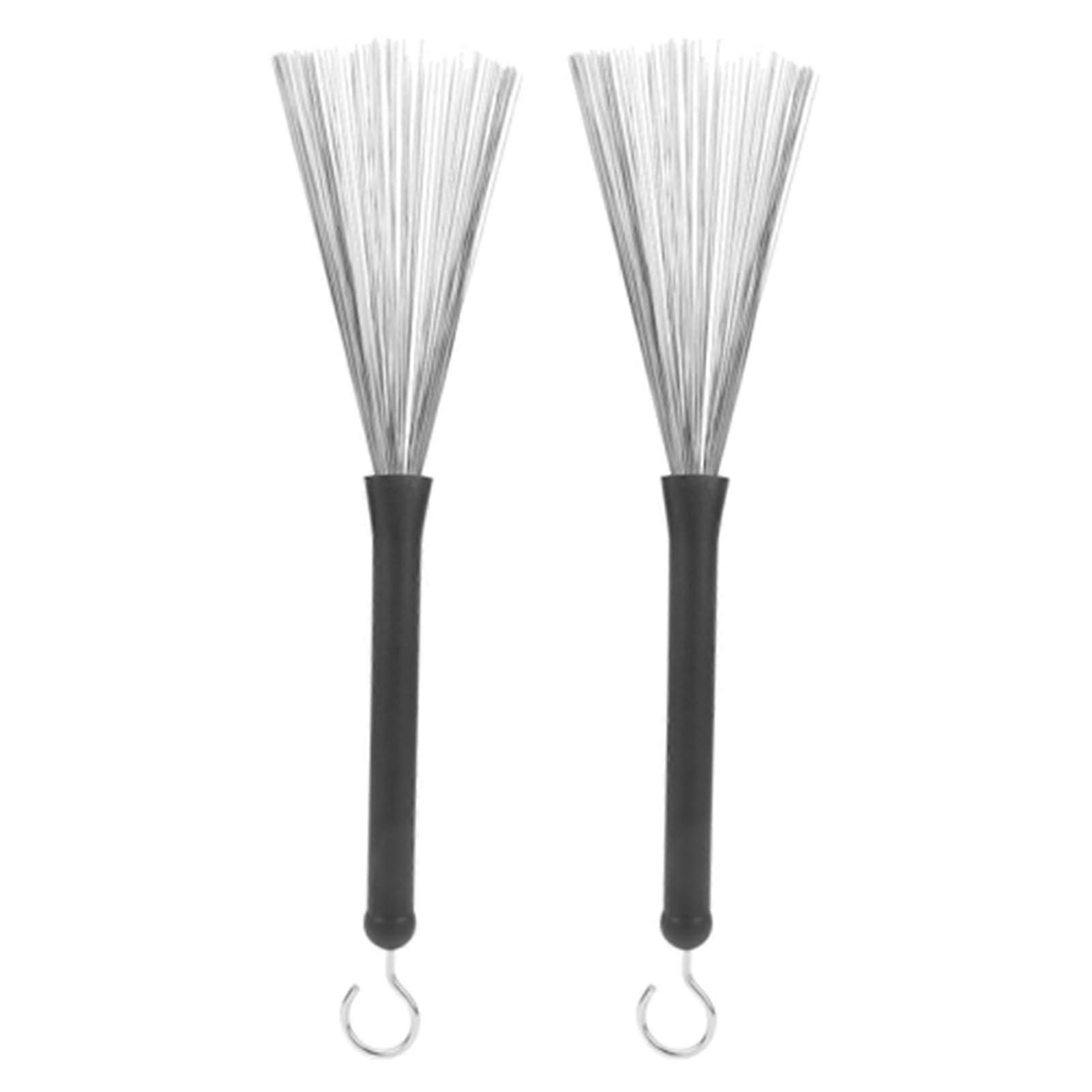 2 Pcs Retractable Stainless Steel Jazz Drum Brushes with Rubber Handle for Precision Play