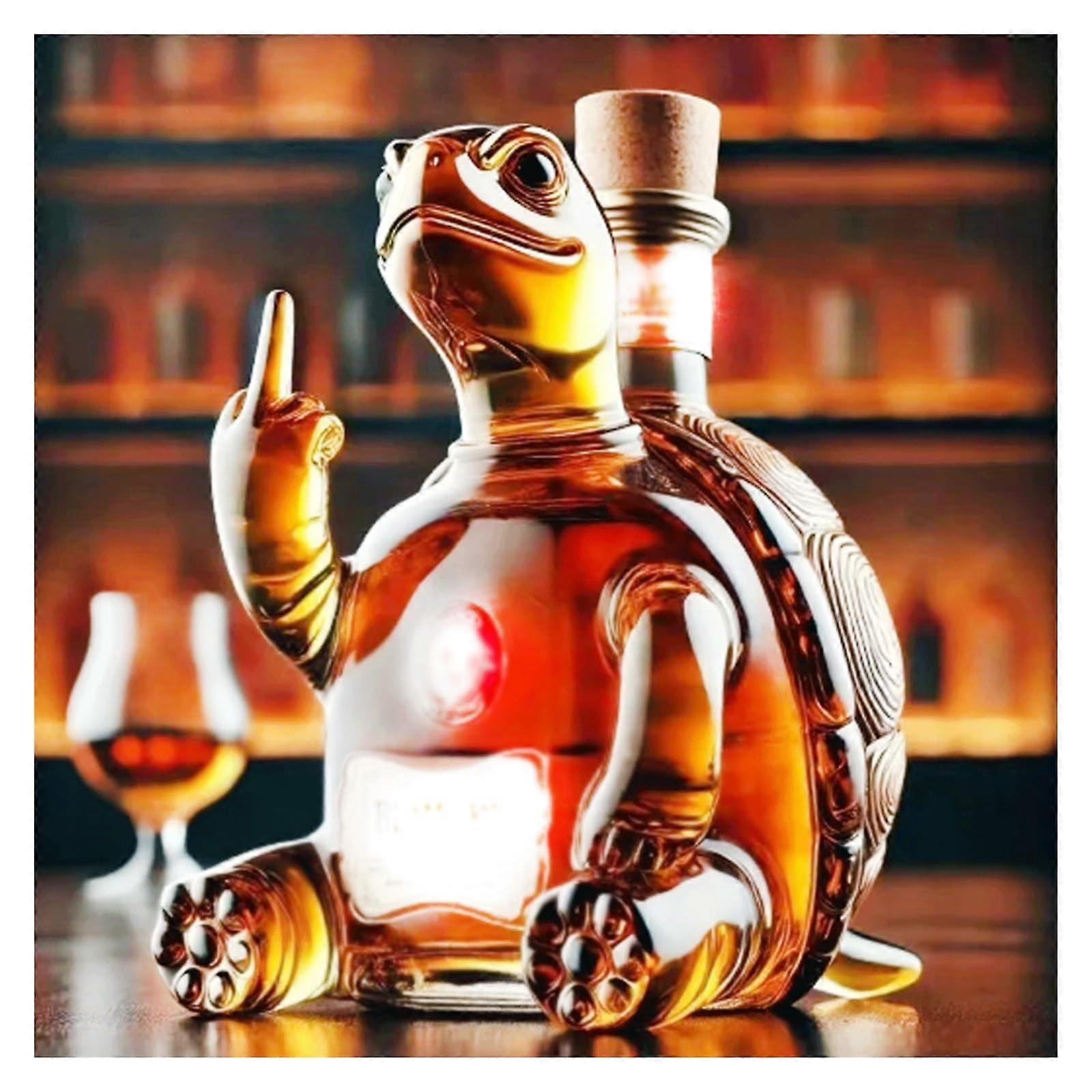 350ml Whiskey Decanter 3D Middle Finger Turtle Statue Bottle for Bar Office Home Cabinet (Style B)