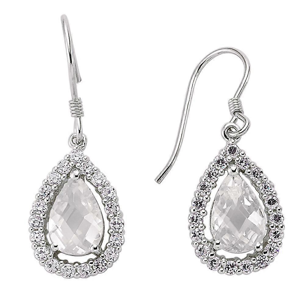 Jewelco London Ladies Sterling Silver Pear Cubic Zirconia Tears of Joy Drop Earrings