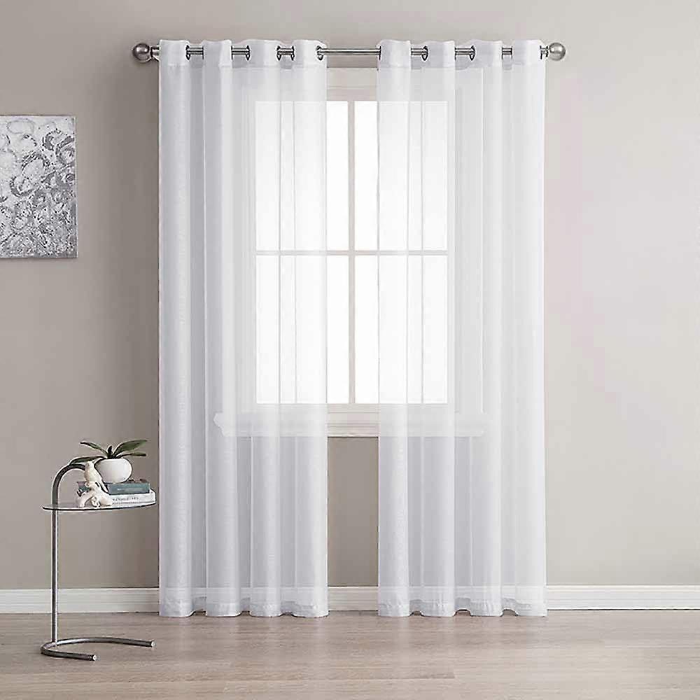 White Sheer Curtains 52x59 Light Filtering Voile Window Panel for Living Room Privacy