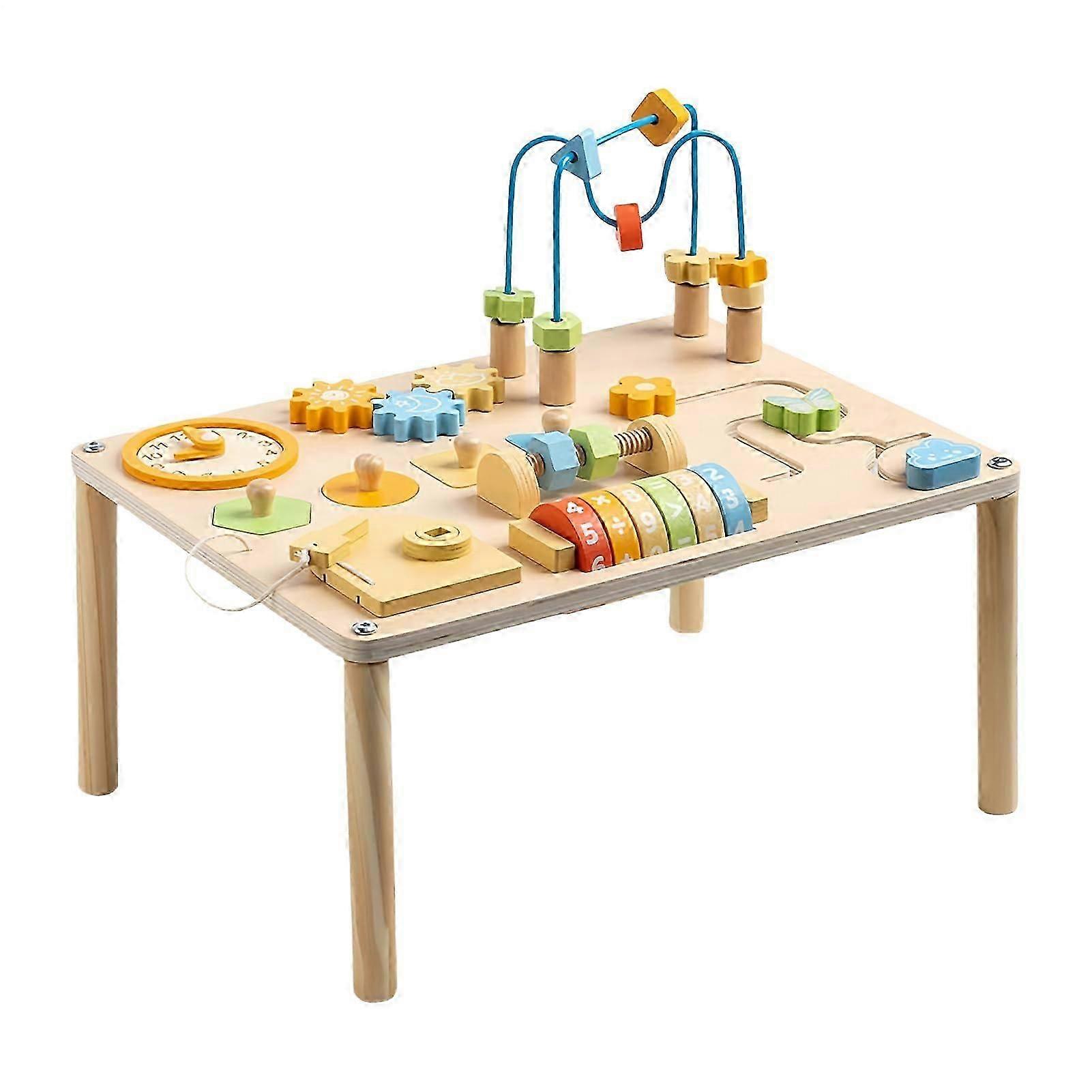 Activity Table, 8-in-1 Wooden Toy for Toddler Motor Skills Development, Sturdy Wood, Ideal for Home Learning and Preschool Activities