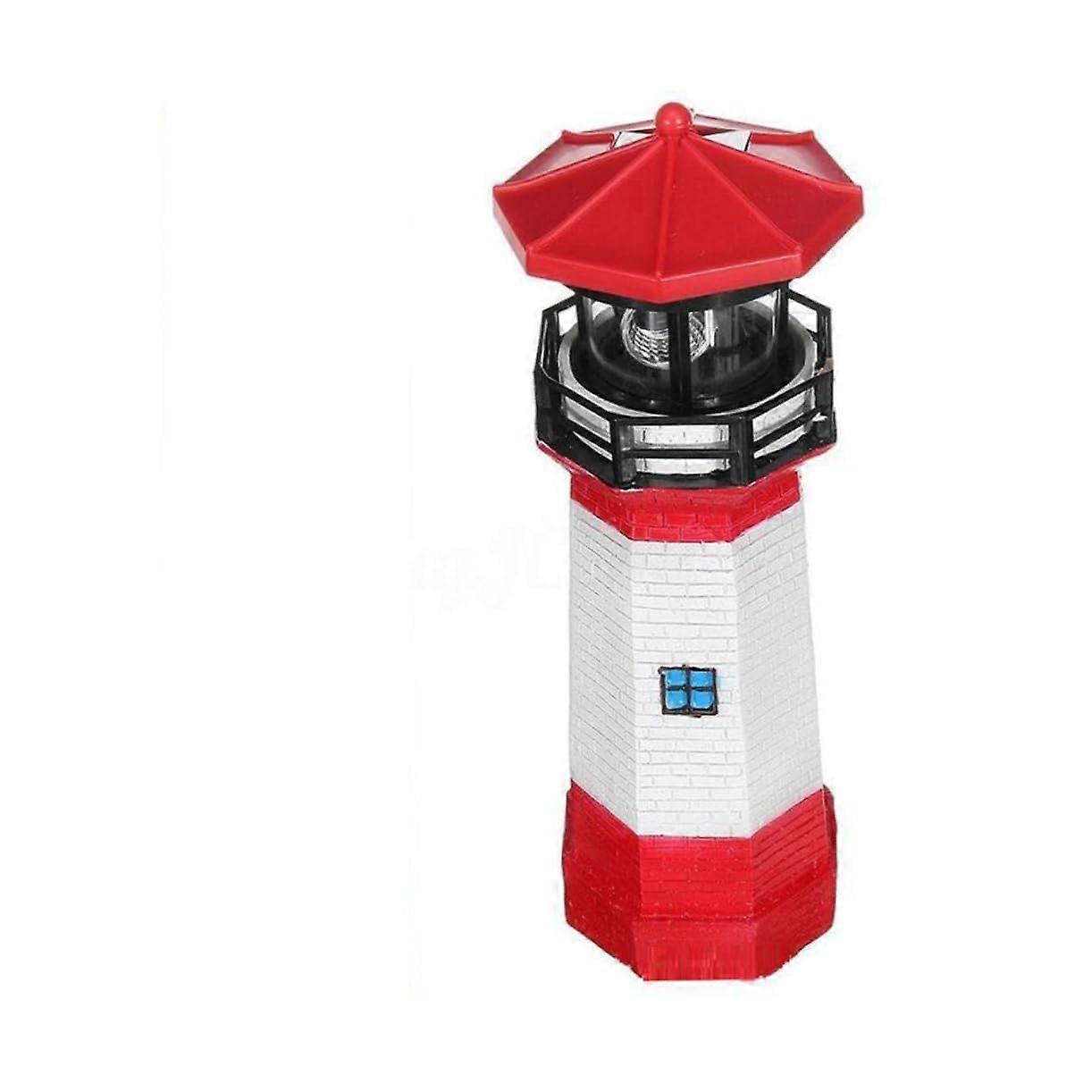 Solar Garden Light 360° Rotating Decorative Lighthouse Waterproof Solar Powered for Lawn Yard Red White