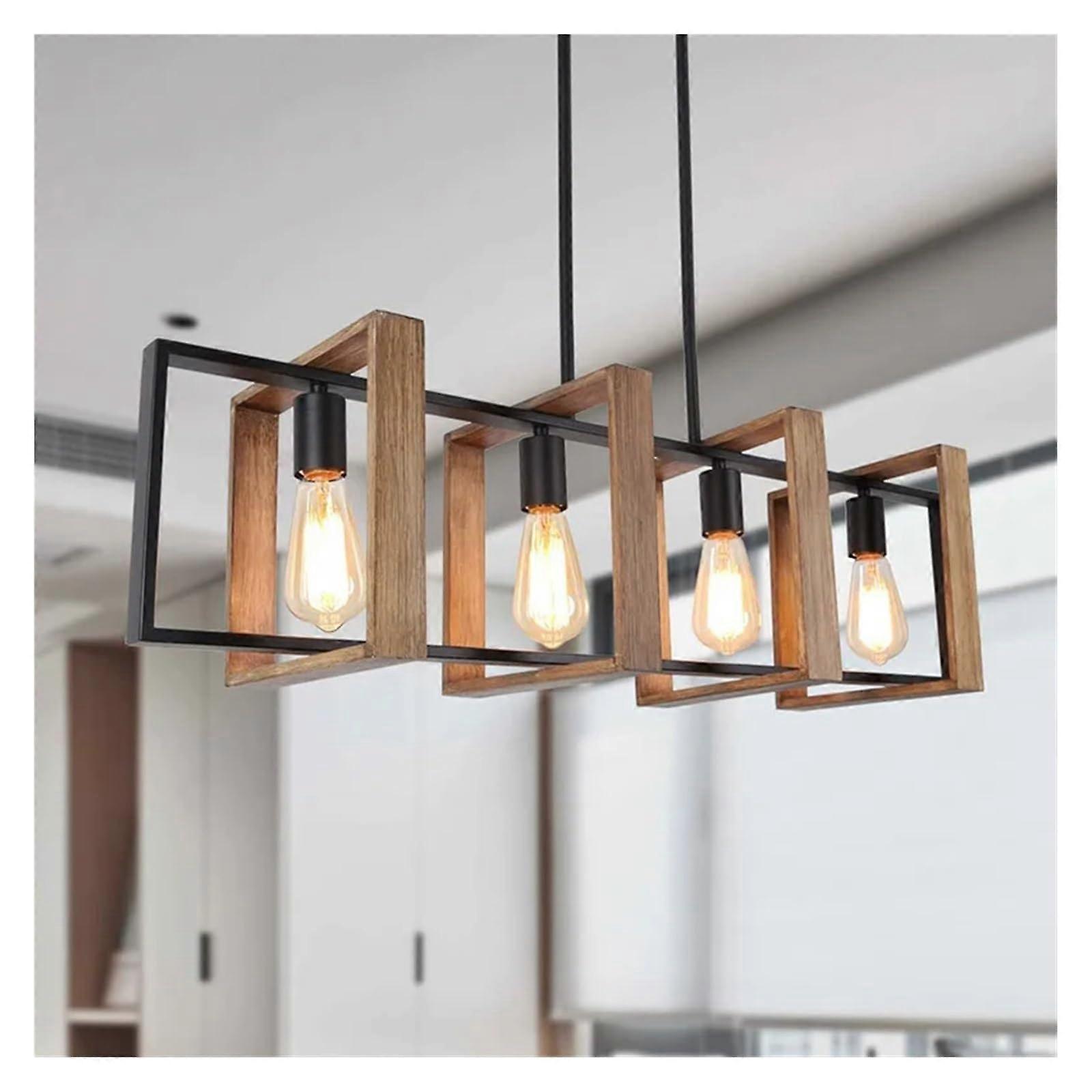Rustic Linear Farmhouse Chandelier 4Light Kitchen Island Pendant with Adjustable Height and Dimmable Lighting