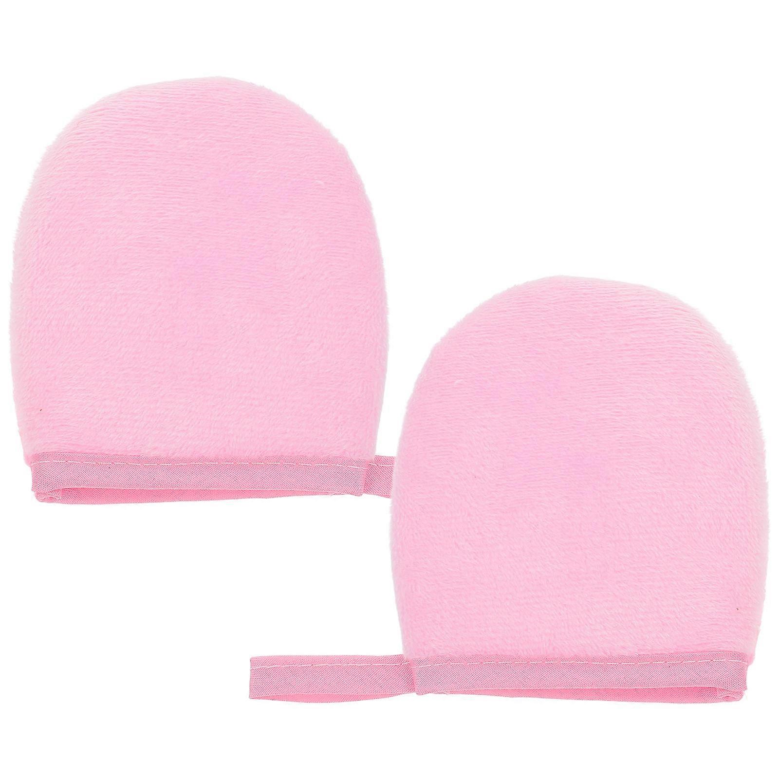 Lotion Apply Mitten for Sunscreen Application 2Pcs Pink Plush Mittens
