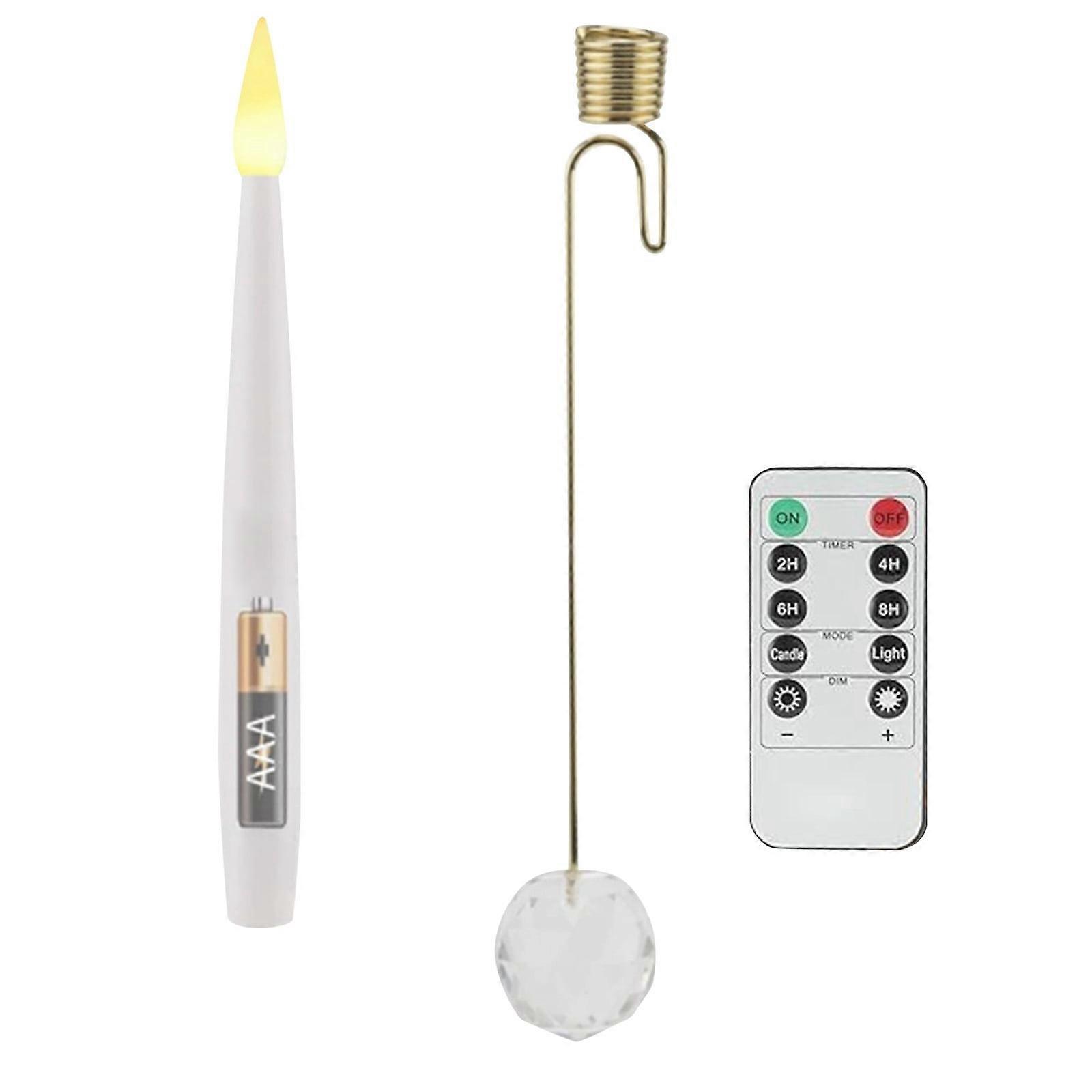 2025 & CISIL - Flashing Short LED Taper Candles With12 Crystal Ball Hooks, Battery-operated Timer, Plastic Window, Flameless, Illuminated