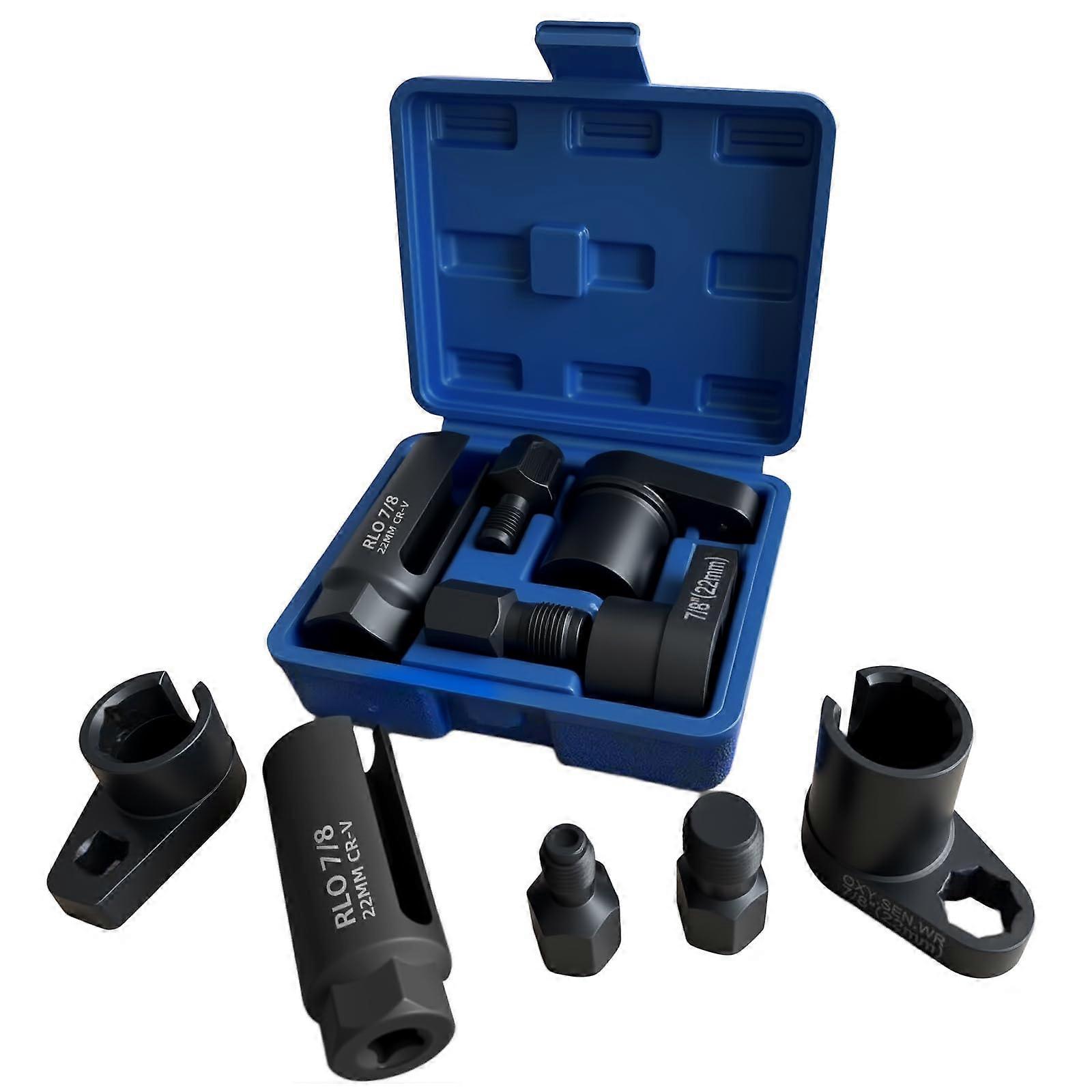 5PCS Oxygen Sensor Wrench and Thread  Kit, Offset Low Profile O2 Sensor Socket Set for 22mm Sensors