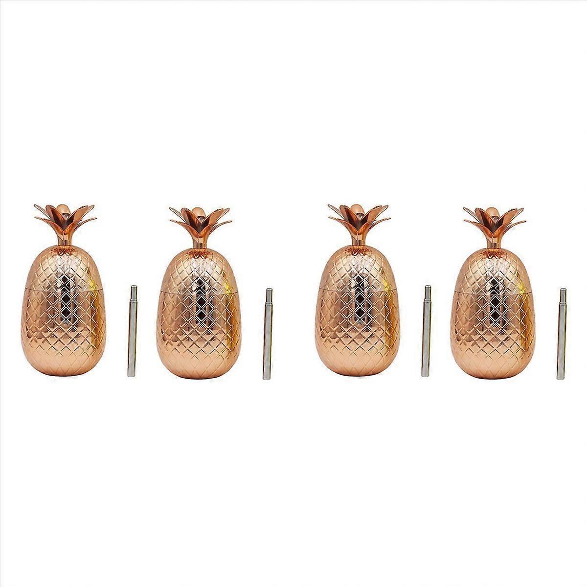 2Pc Pineapples Drink Cups, 450Ml Copper Pineapples Tumbler with Straw