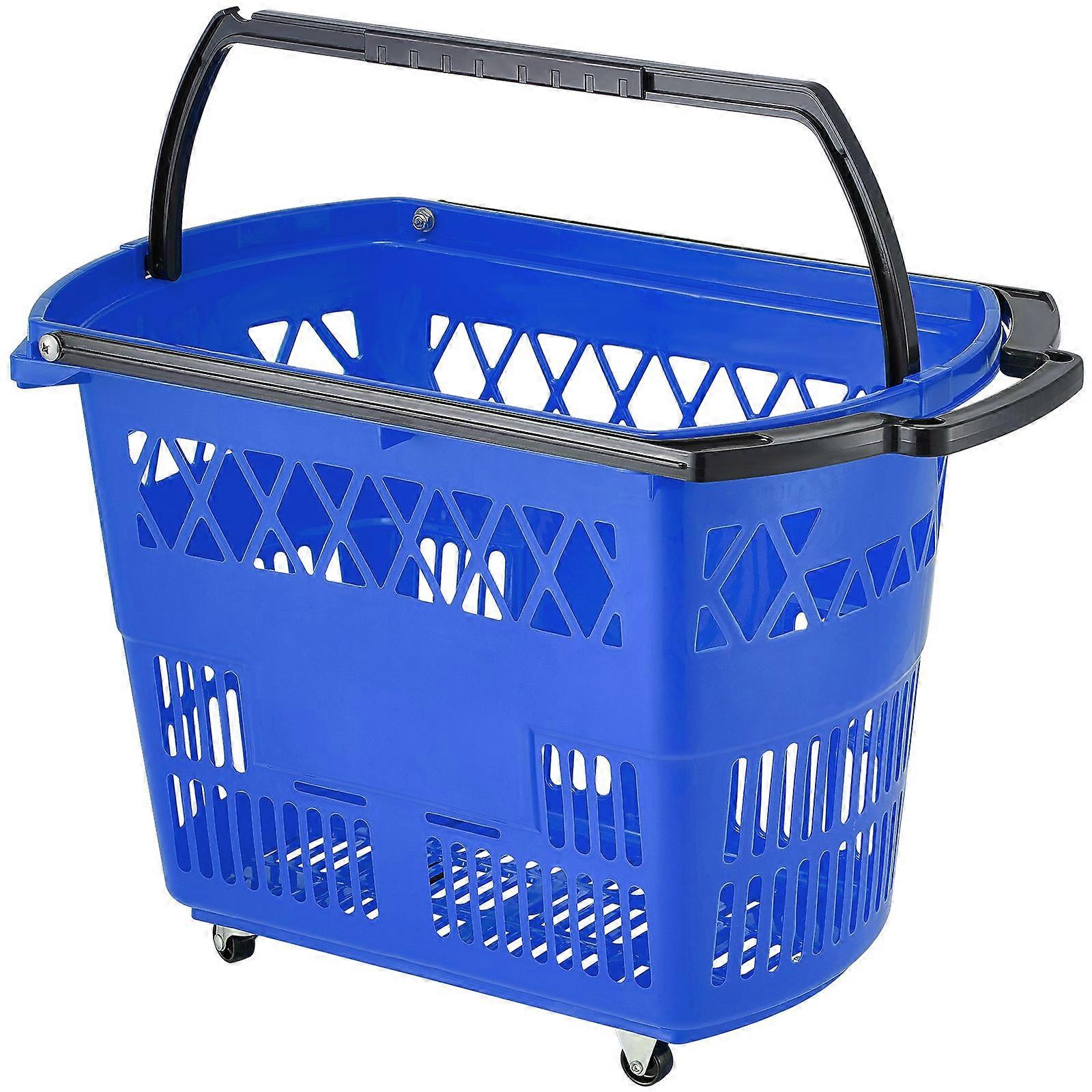 Shopping Baskets, 6PCS, 39L Shopping Carts with Handles, with Wheels, Large Portable Shopping Basket Set for Supermarkets,Blue