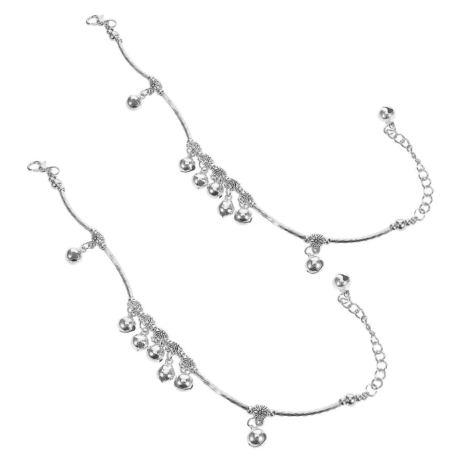 Bohemian Ankle Bracelet Silver Bell Anklet for Dance Practice 4Pcs