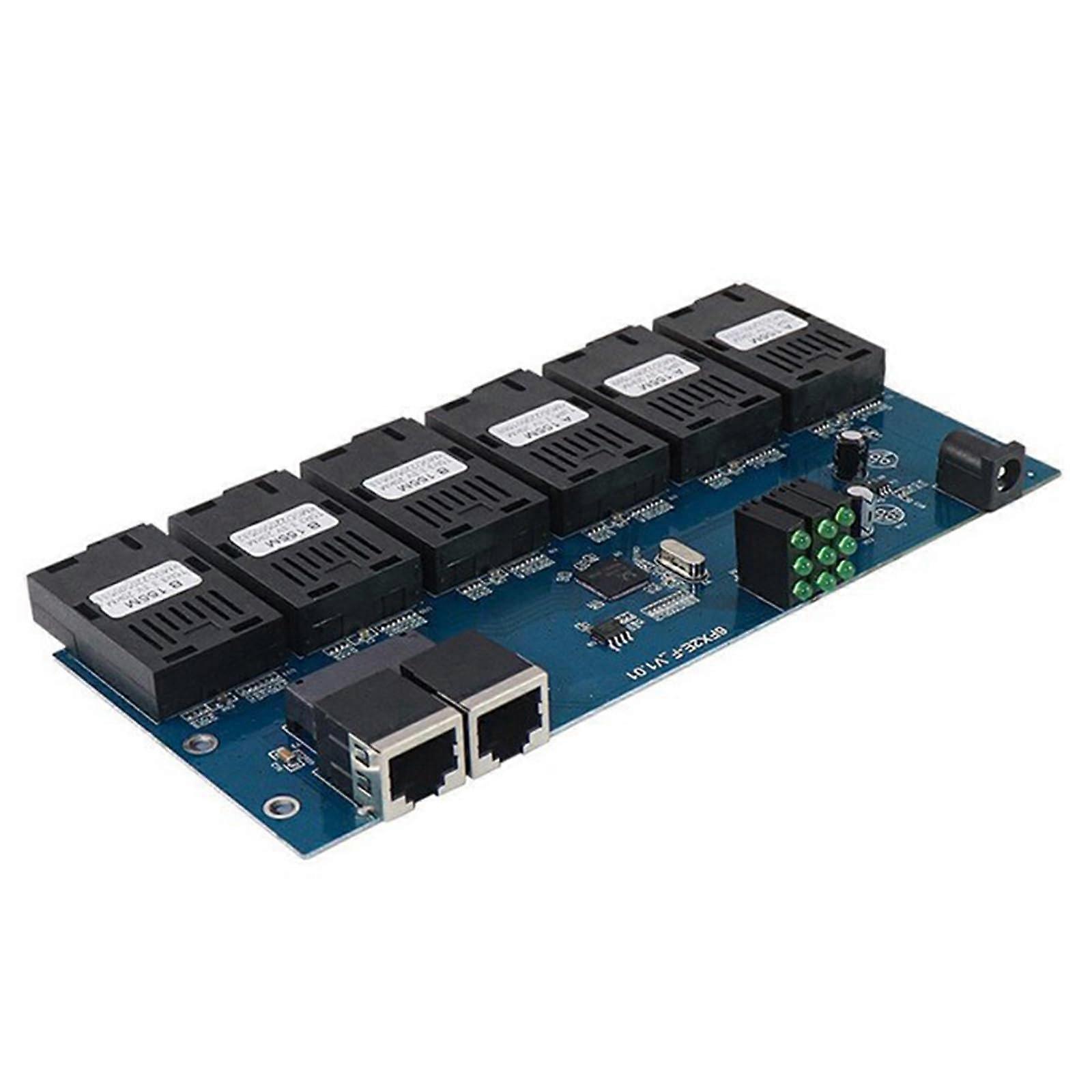 SC Fiber Optics Connector 2 to 6, PCBA Board Media Converter, 100M Ethernet, 1310/1550nm Port