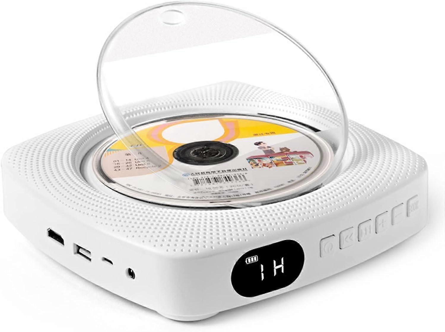 CD Player Portable With Bluetooth Wall Mount Desk CD Player BuiltIn HiFi Speakers LCD Display MP3 Aux Jack WMA White