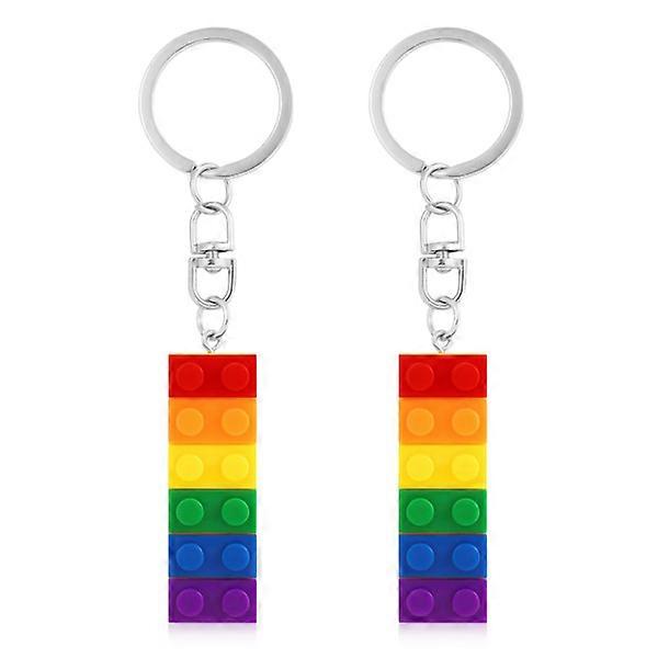 2 pieces rainbow brick keychains, color pride keychain patchwork