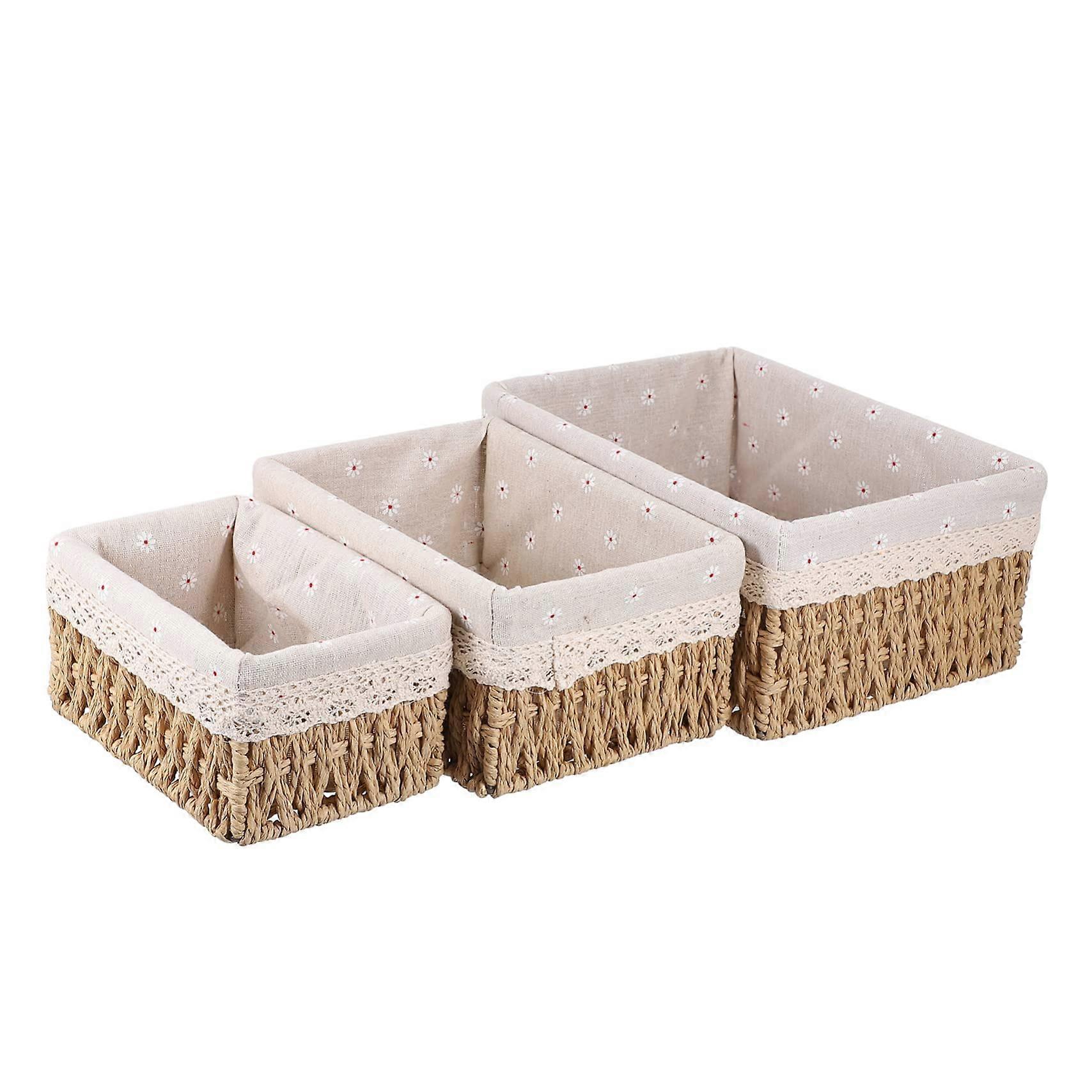 3pcs Woven Rattan Storage Basket Set, Compact Tabletop Organizer for Kitchen or Desk