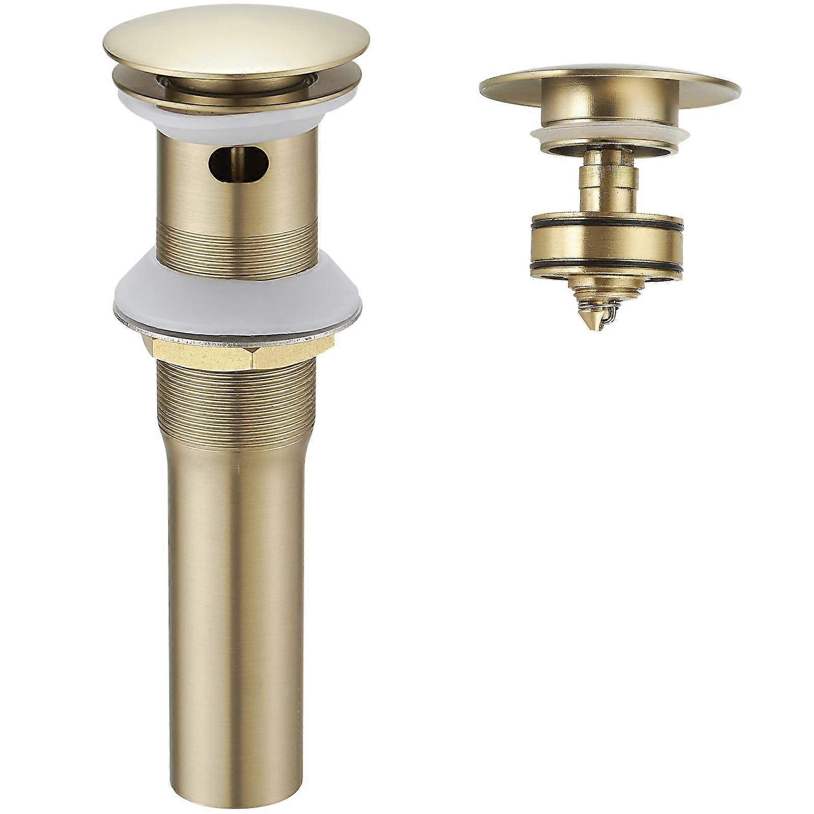 Brushed Gold Bathroom Sink Pop Up Drain Assembly with Overflow Strainer LeakProof Easy Press
