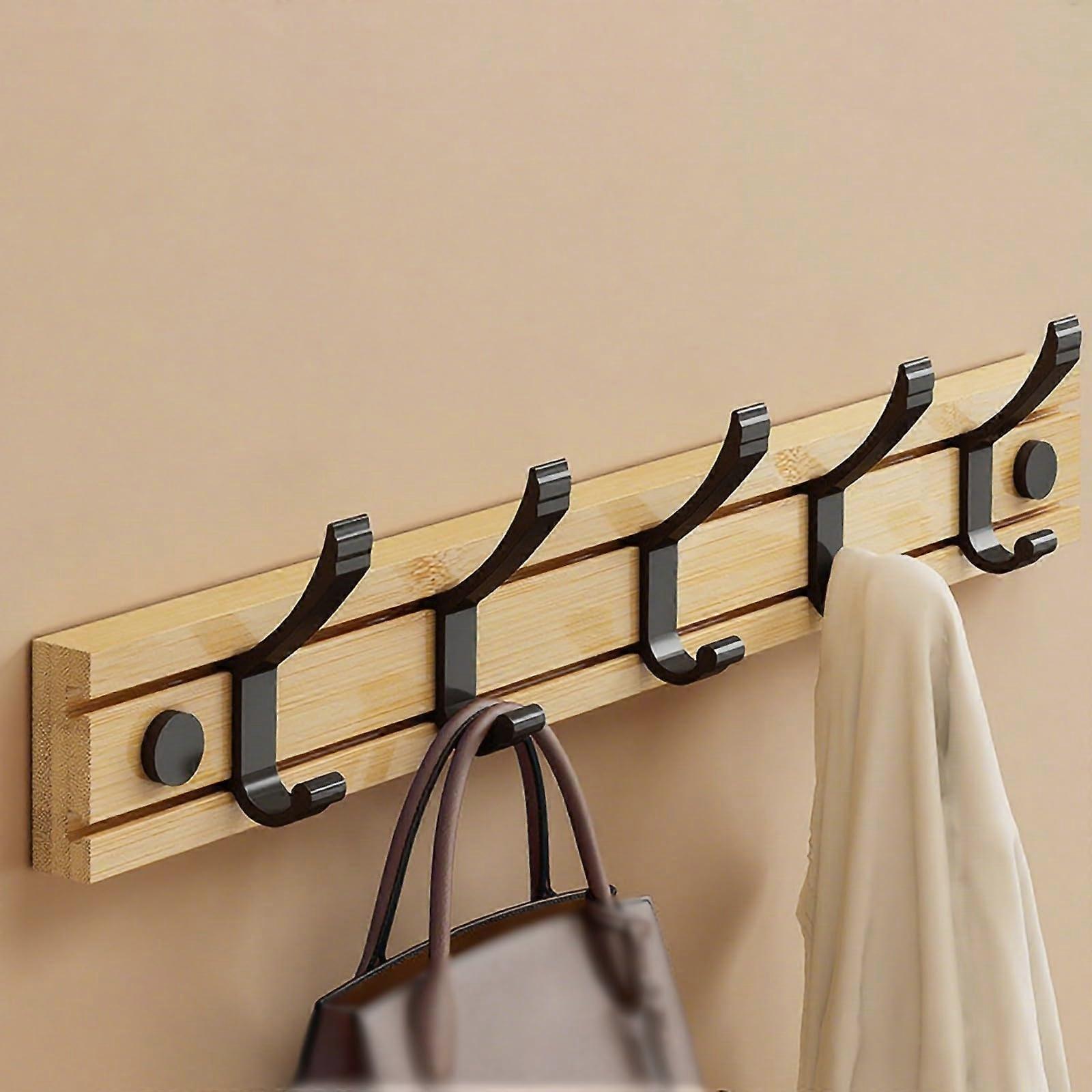 Bamboo Wall Mounted Coat Rack with DualTier Adjustable Sliding Hooks for Entryway and Hallway
