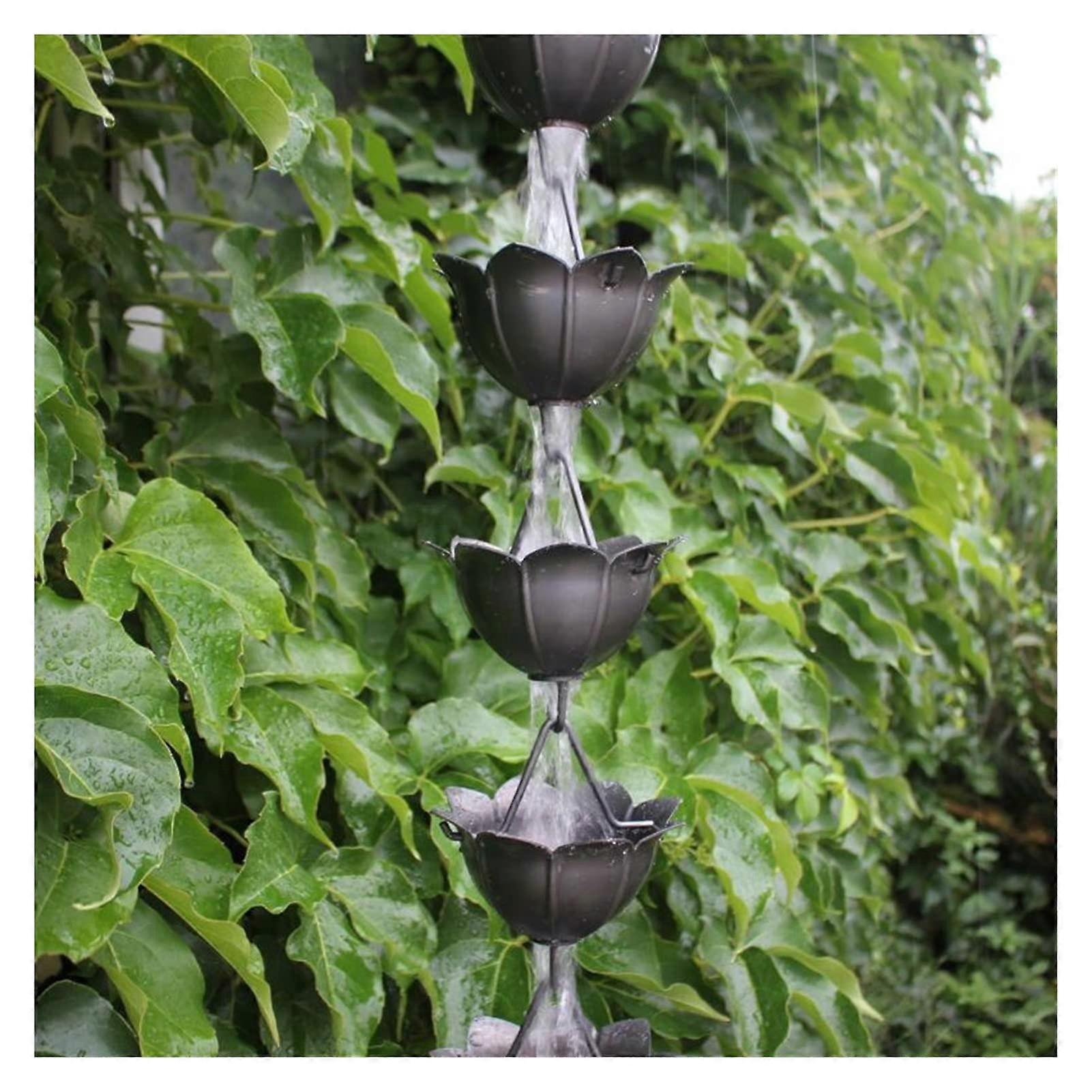 Rain Chain for Downspouts with Rust Resistant Coating, Japanese Style Copper Garden Decor