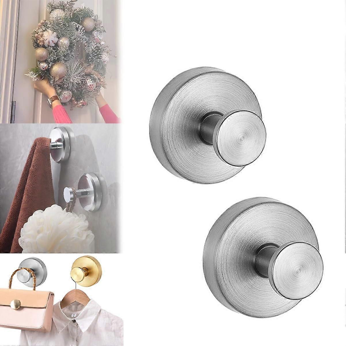 Upgraded Waterproof Suction Cup Hooks 2pcs Silver, No Drill Heavy Duty Wall Hooks for Bathroom Kitchen