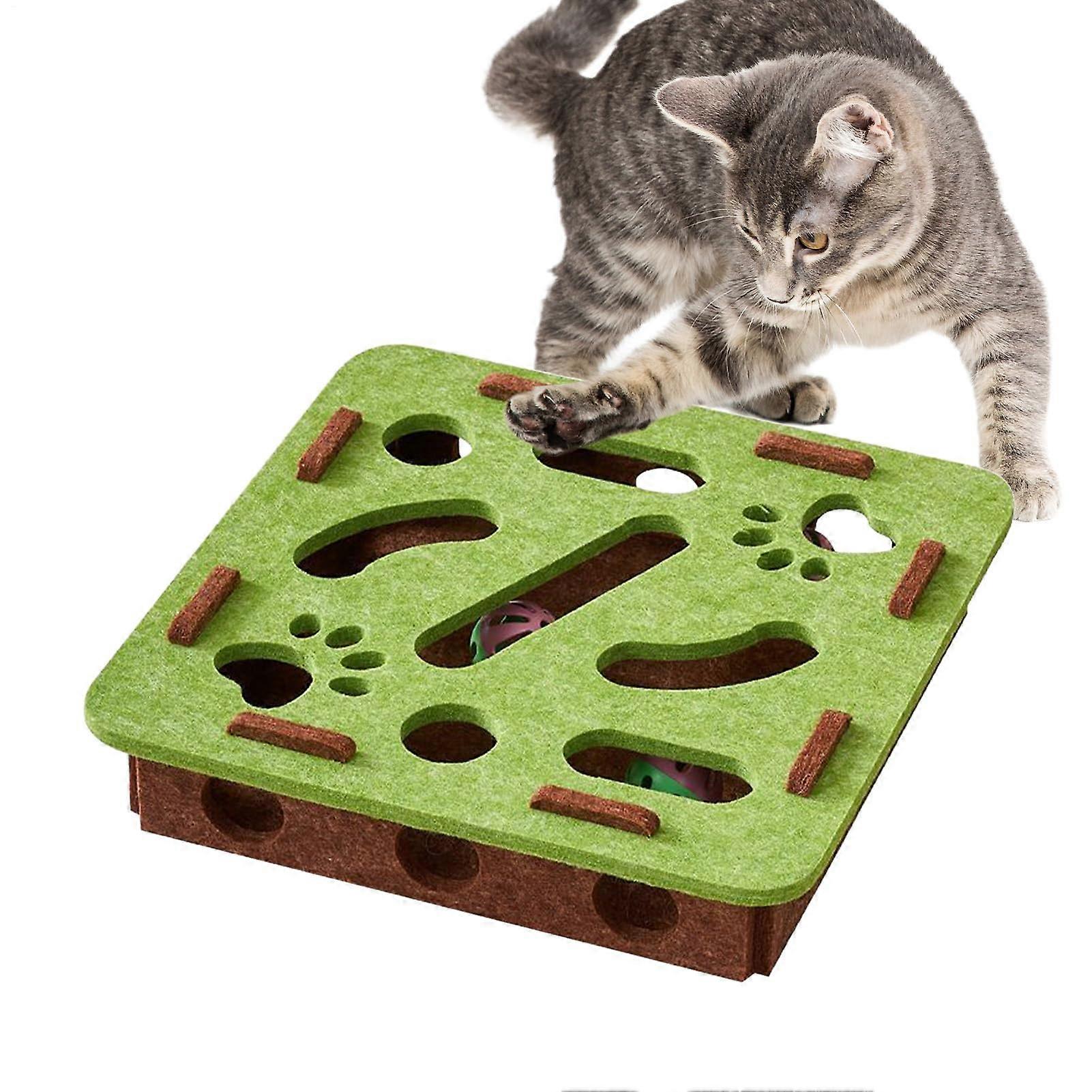 Cat Puzzle Feeder for Mental Stimulation with Interactive Bell Ball Toy for Boredom Relief