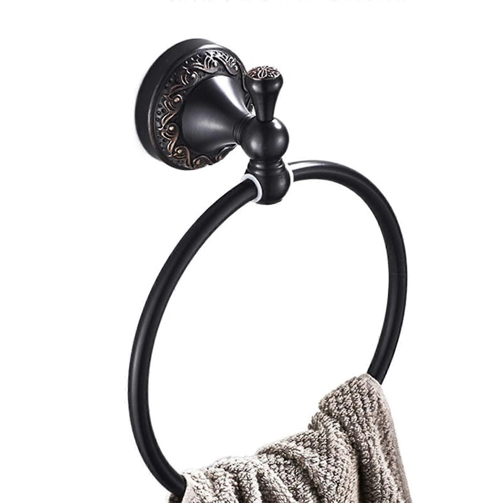 Bathroom Towel Ring Black Round Copper Towel Holder Wall Mounted Space Saving Durable Design