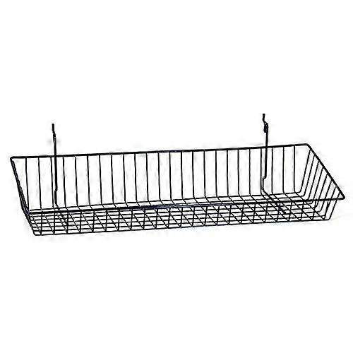 Slatwall Wire Basket 24x8 Black for Pegboard and Gridwall Angled Display Storage