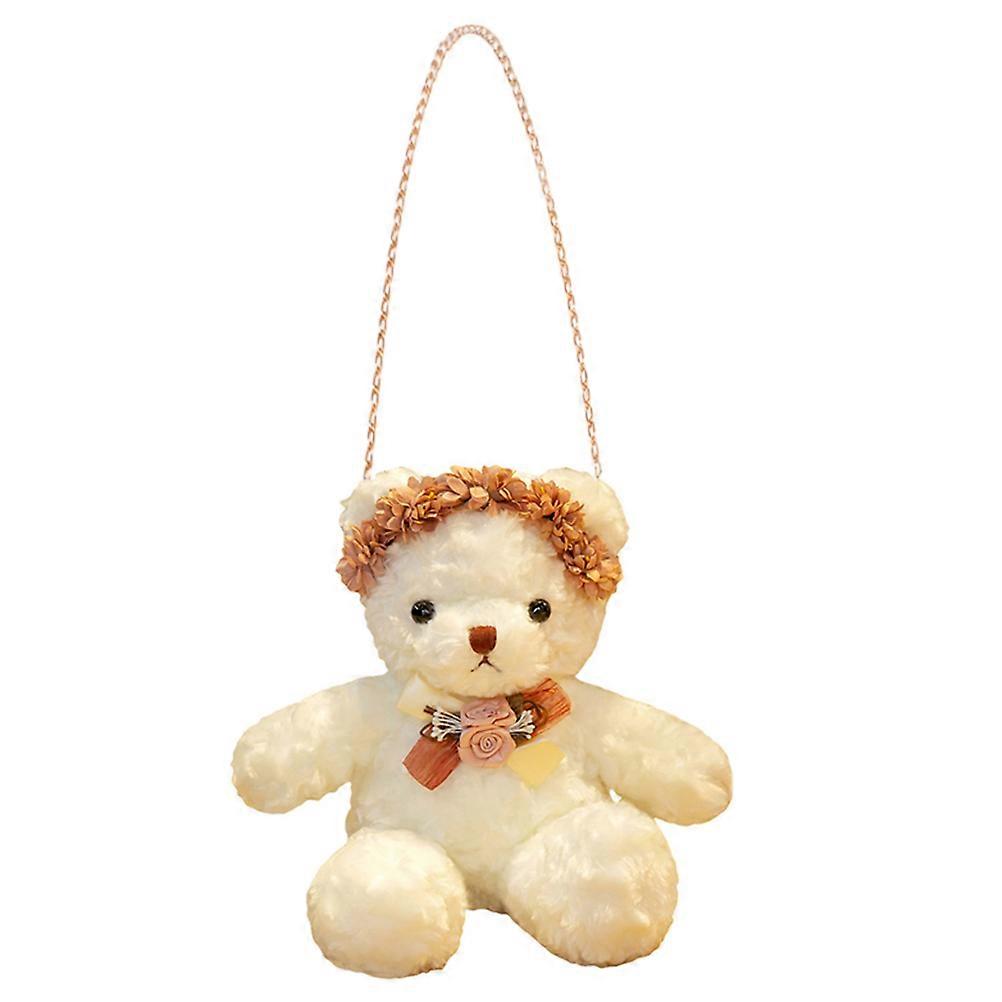 White Plush Shoulder Bag for Storage Use Bear Shaped Small Bag