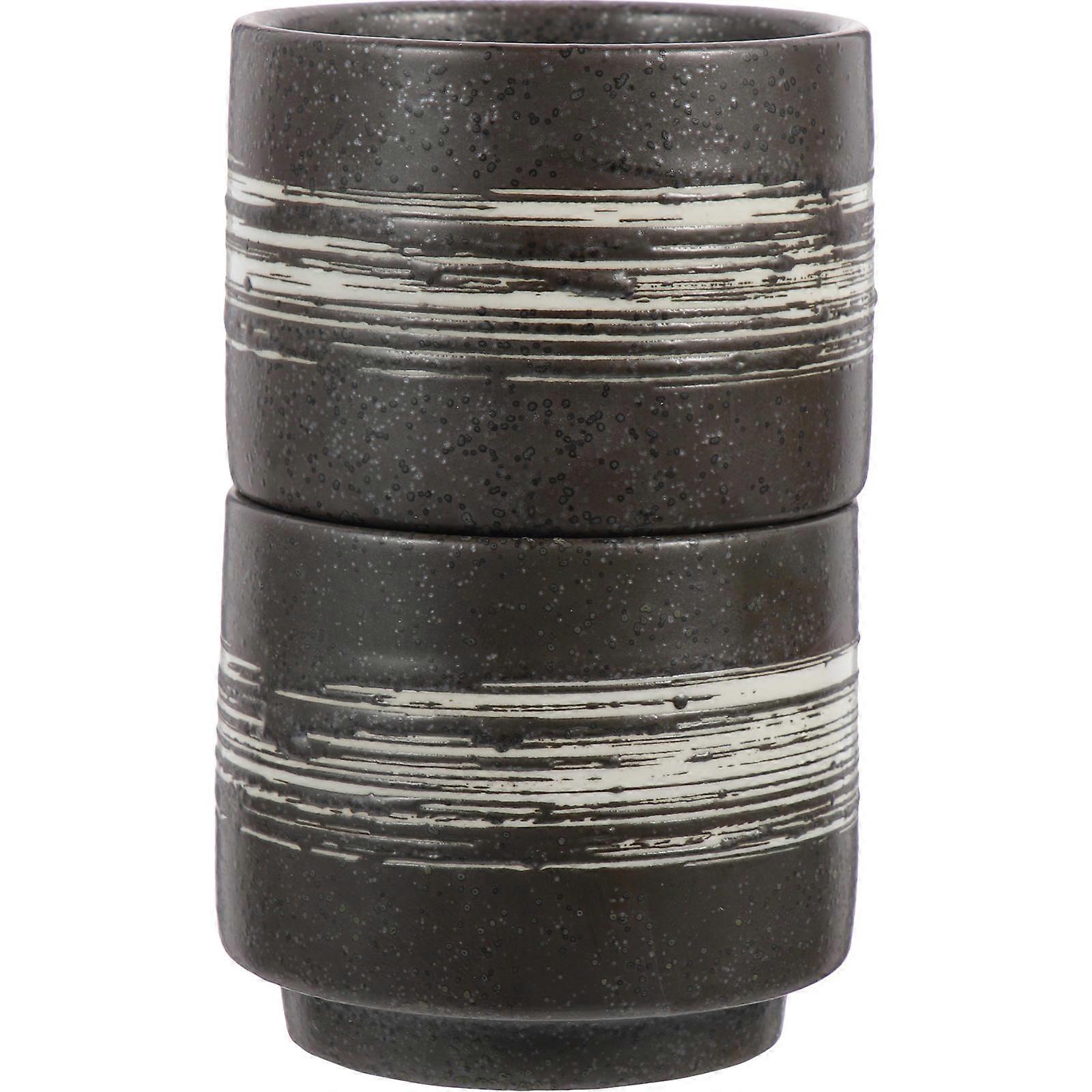 Black Ceramic Multi-Function Tea Cup for Storage 2Pcs Household Teaware