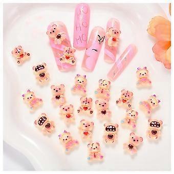 20 Pcs 3D Bear Nail Charms Acrylic Nail Art Decorations for Manicure DIY Mixed Colors