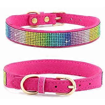 Leopard Print Leather Rhinestone Dog Collar and Leash Set for Small Dogs Cats Adjustable M 42x2CM