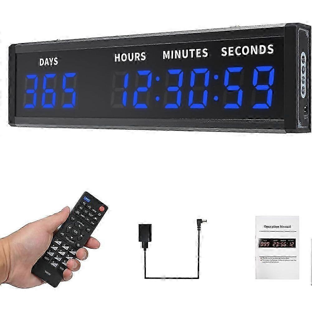 Large Digital Count Up Count Down Timer, Multi-Function 999 Days Countdown Remote Control 12/24 Hour Real Time Clock lrt