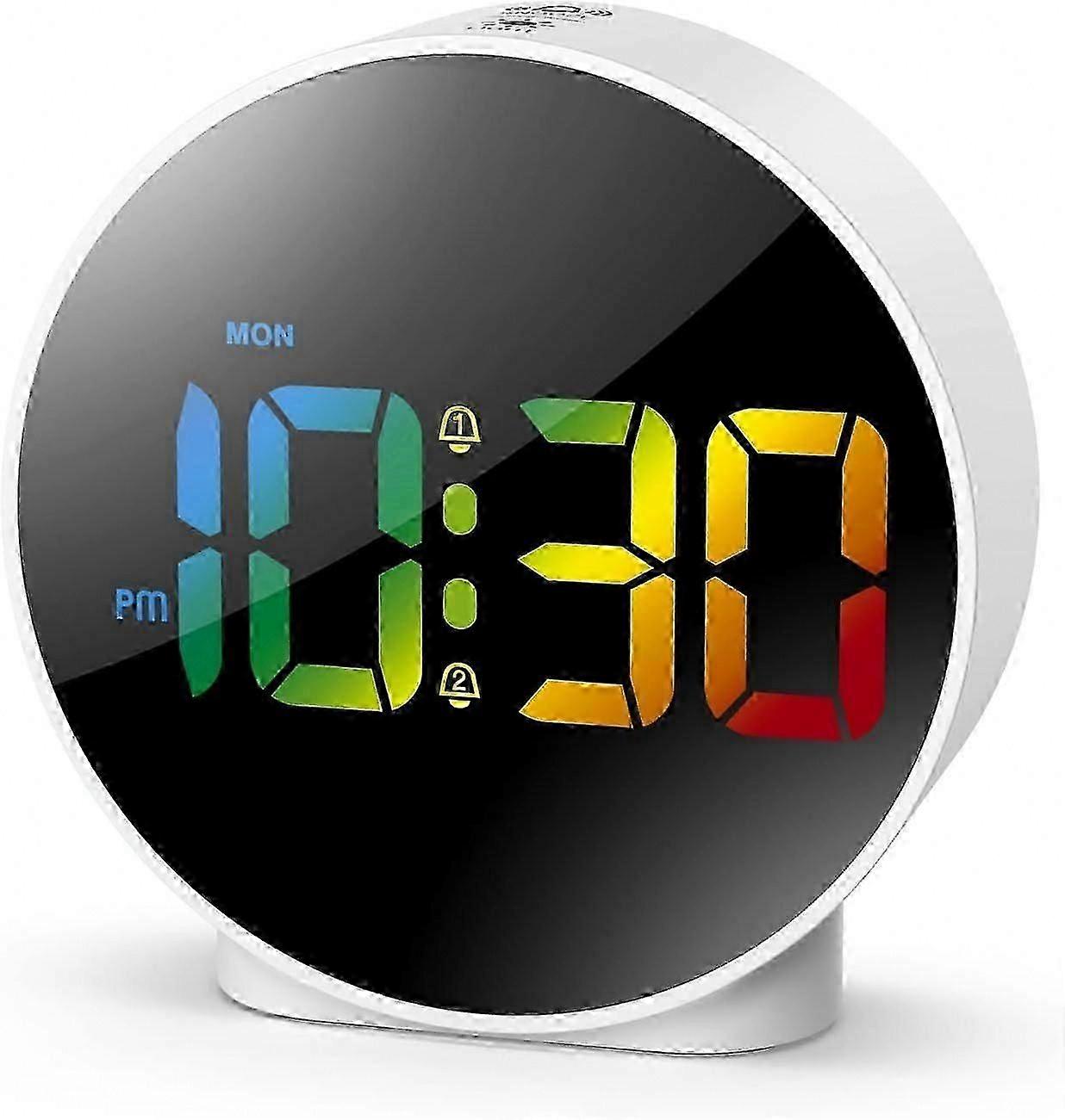 Colorful Curved LED Display Bedside Digital Alarm Clock, USB/Battery Powered with Snooze Function
