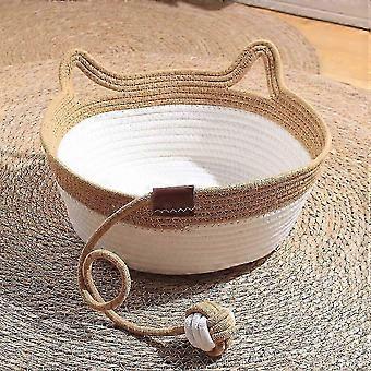 Woven Cat Bed with Cat Scratcher Pad, Multifunctional Pet Bed (S)