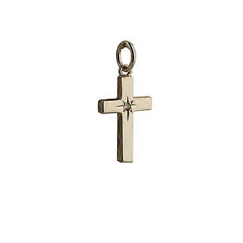 9ct Gold 17x10mm diamond star set solid block Cross