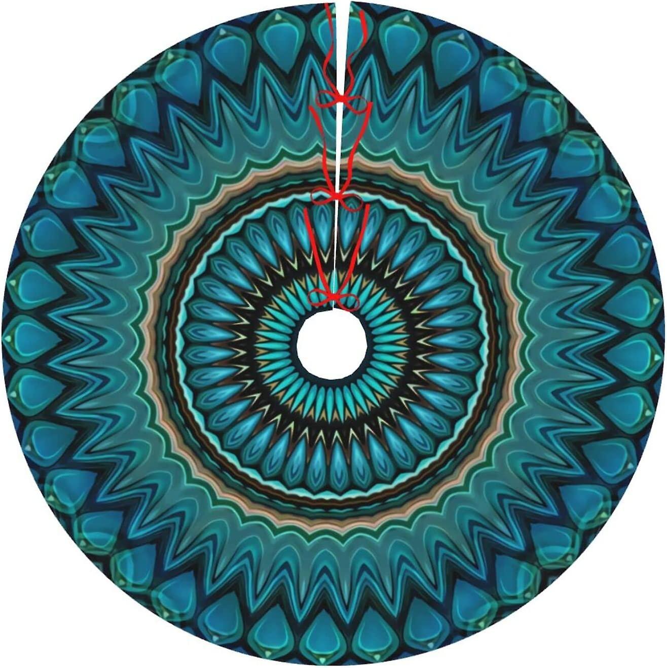Large Christmas Tree Skirt with Elegant Turquoise Teal Green Elegant Circle Pattern(48inch)