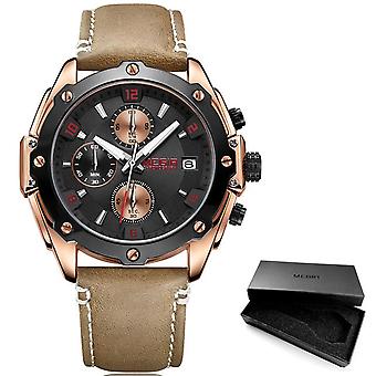 Megir Men's Chronograph Quartz Watches Leather Strap Army Sports Casual Wristwatch Man Relogios Masculino Clock 2074 Blue