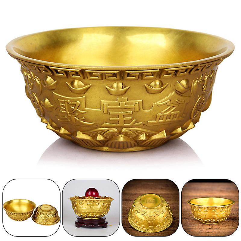 Bowl Offering Basin Water Treasure Feng Shui Fruit Altar Golden Brass Bowl