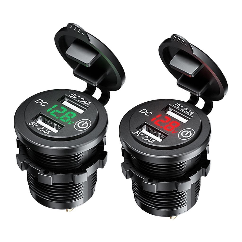 2pcs Car Waterproof Charger Dual USB QC3.0 Switch Socket Power