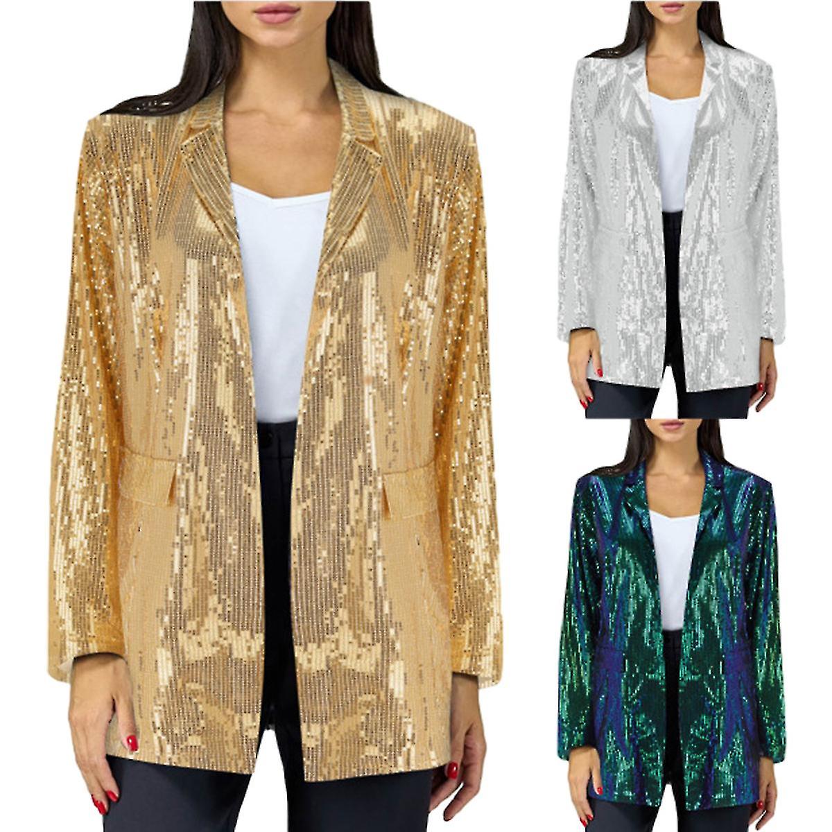 Women Sequin Jacket Blazer Casual Open Front Coat