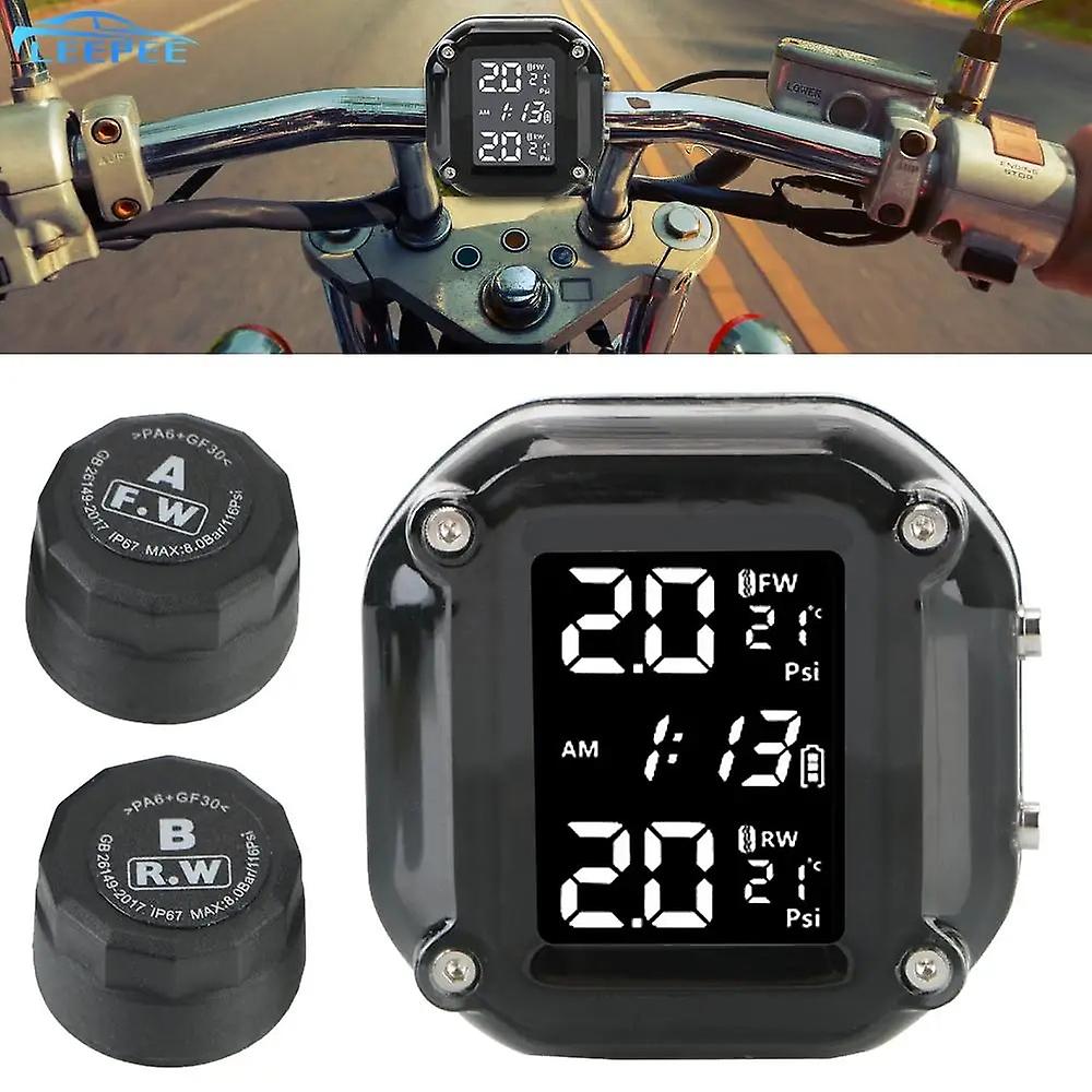 Leepee Wireless With 2 External Sensors Lcd Display Motorcycle Tpms Motor Tire Pressure Monitoring Alarm System Tyre Temperature