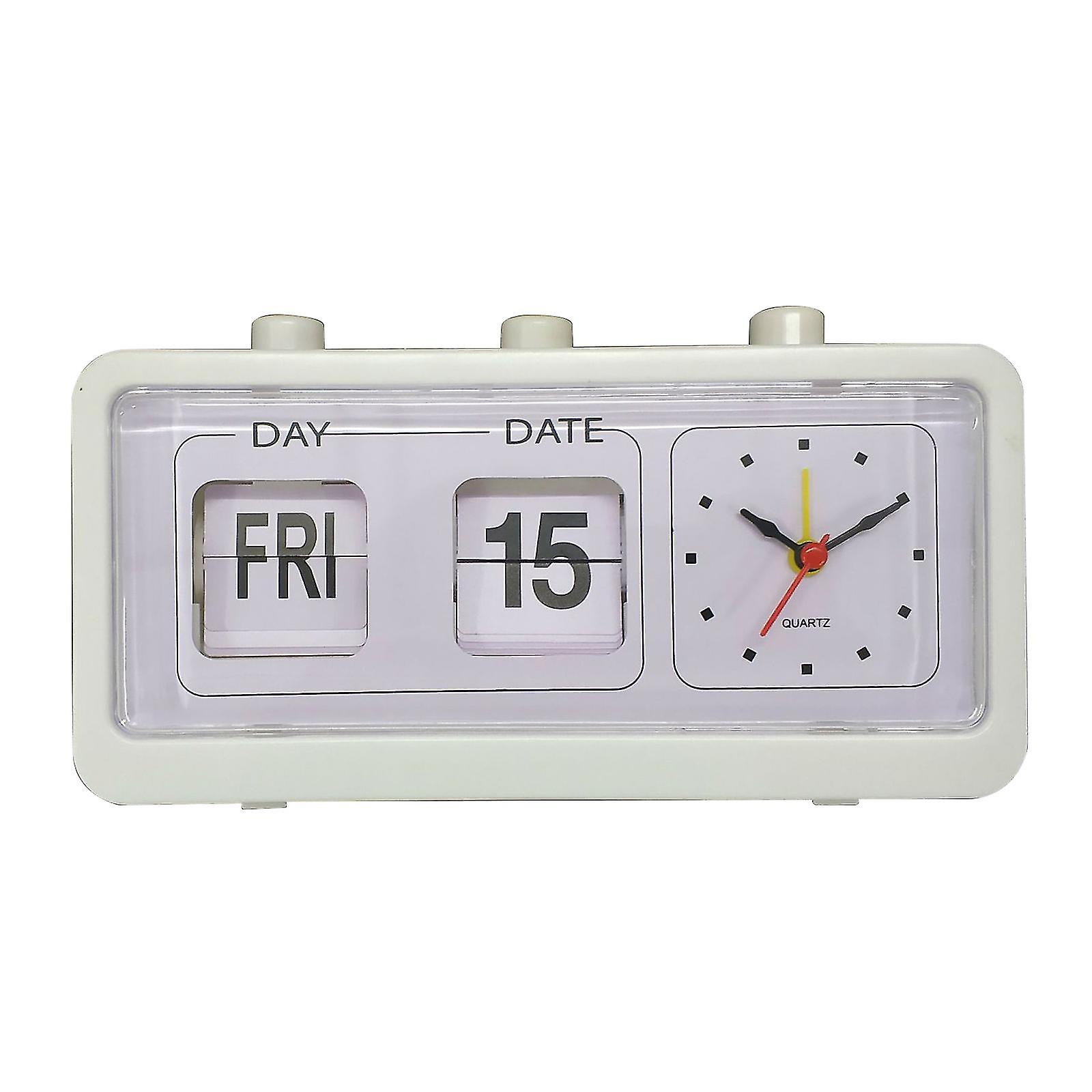 Retro Calendar Flip Clock Bedside Square Clock with 3 Press Button Household
