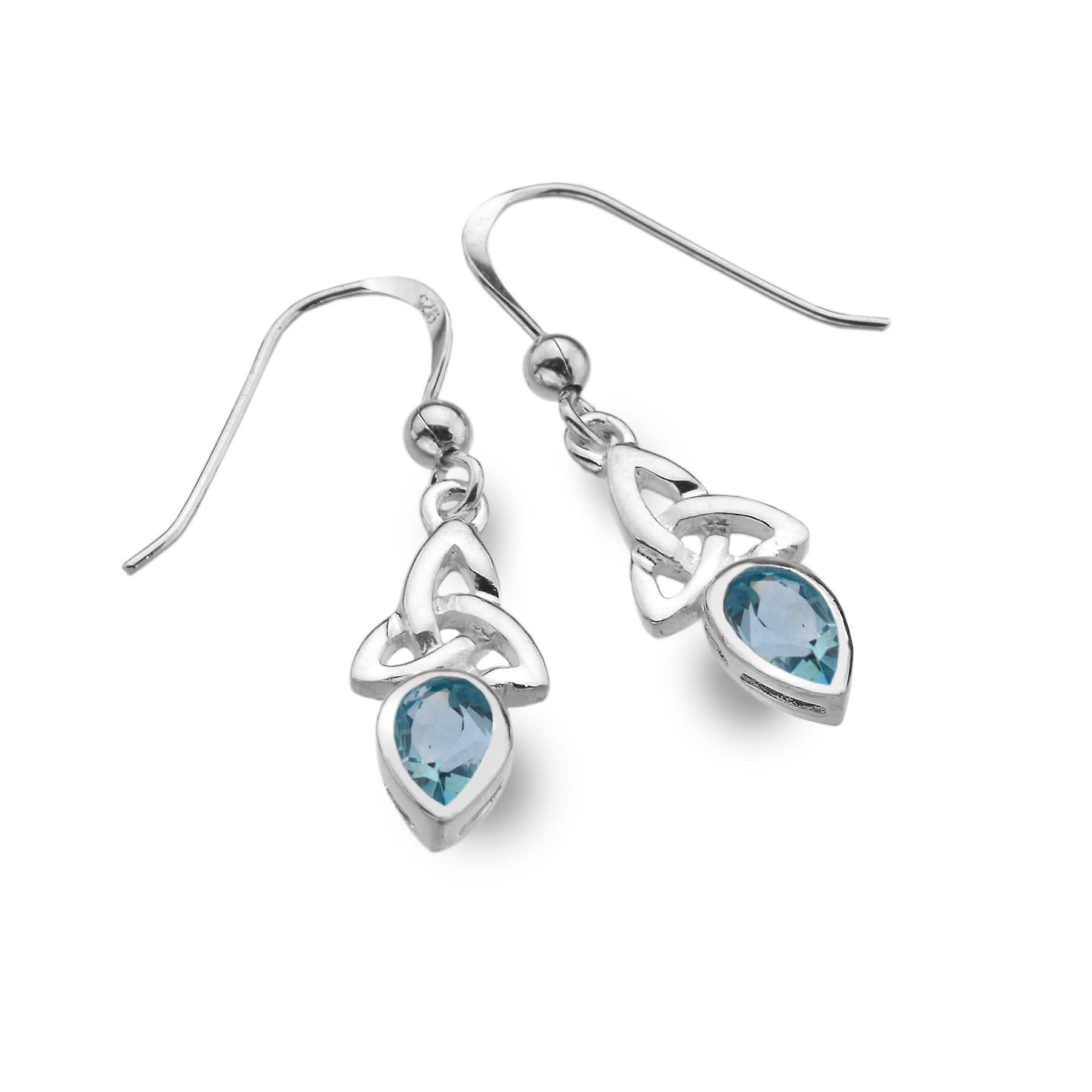 Sterling Silver Earrings - Celtic Trinity + Blue Topaz