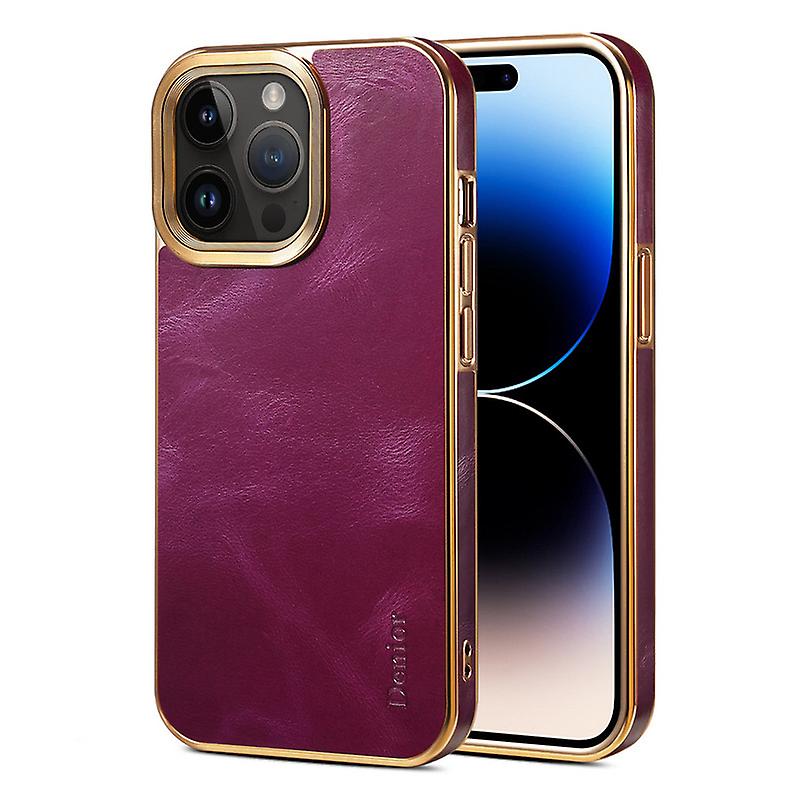 Case For iPhone 14 Pro Max/14 Pro/14 Plus/14, Oil Wax Cowhide Slim Luxury Electroplating Golden Frame  Protection Shockproof Mobile Phone Cases