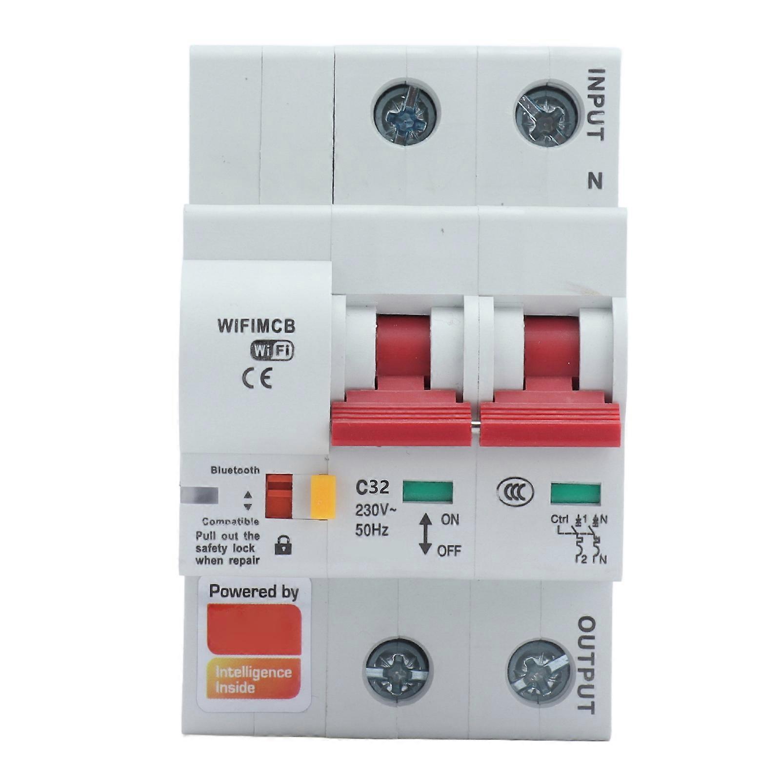 Smart Circuit Breaker 2P WiFi Bluetooth App Fernbedienungsschalter Überstromschutz AC220V32A