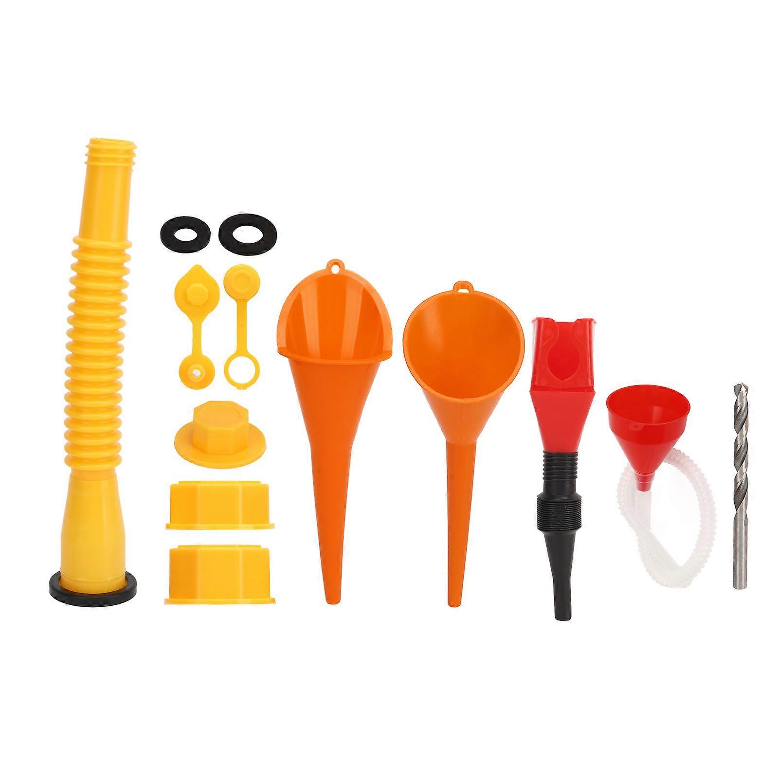 Gas Can Spout Replacement Set Anti Leakage Durable Gas Can Nozzle Spout with Refueling Funnel Bendable Joints and 8mm Drill Bits E2U411