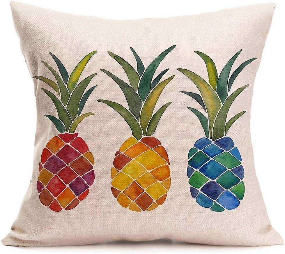 Pillow Covers Summer Colorful Fresh Pineapple Tropical Fruit Cotton Linen Throw Pillow Case Cushion Cover Outdoor Home Sofa Couch Decorative Square 18