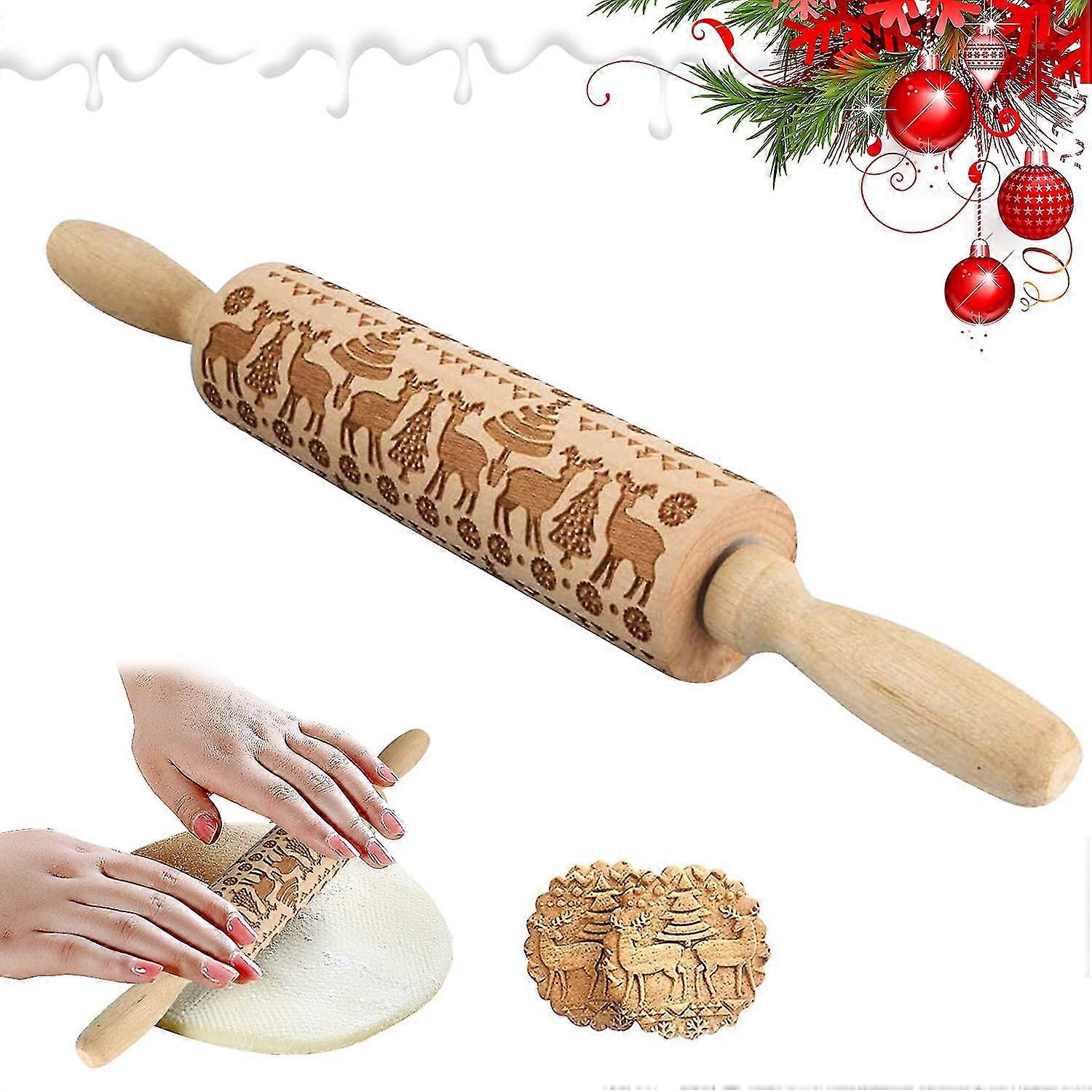 المتداول دبوس الخشب موس ، عيد الميلاد النقش المتداول دبوس ، دبوس المتداول مع ندفة الثلج عيد الميلاد ، أنماط النقش الأسطوانة ، عيد الميلاد النقش بكرات