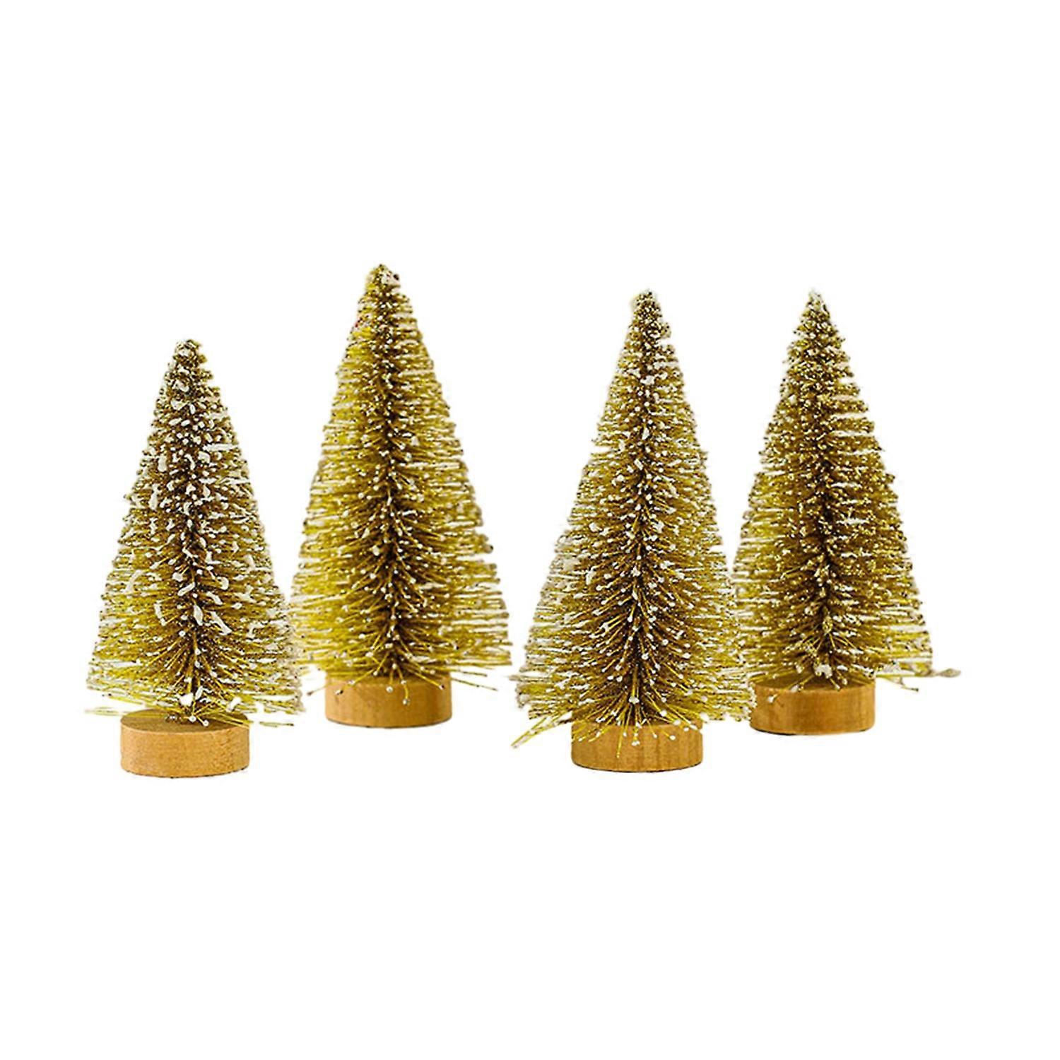 4Pcs Mini Christmas Tree Decoration Dual Colors Reusable Realistic Anti-slip Stable Wooden Base PVC