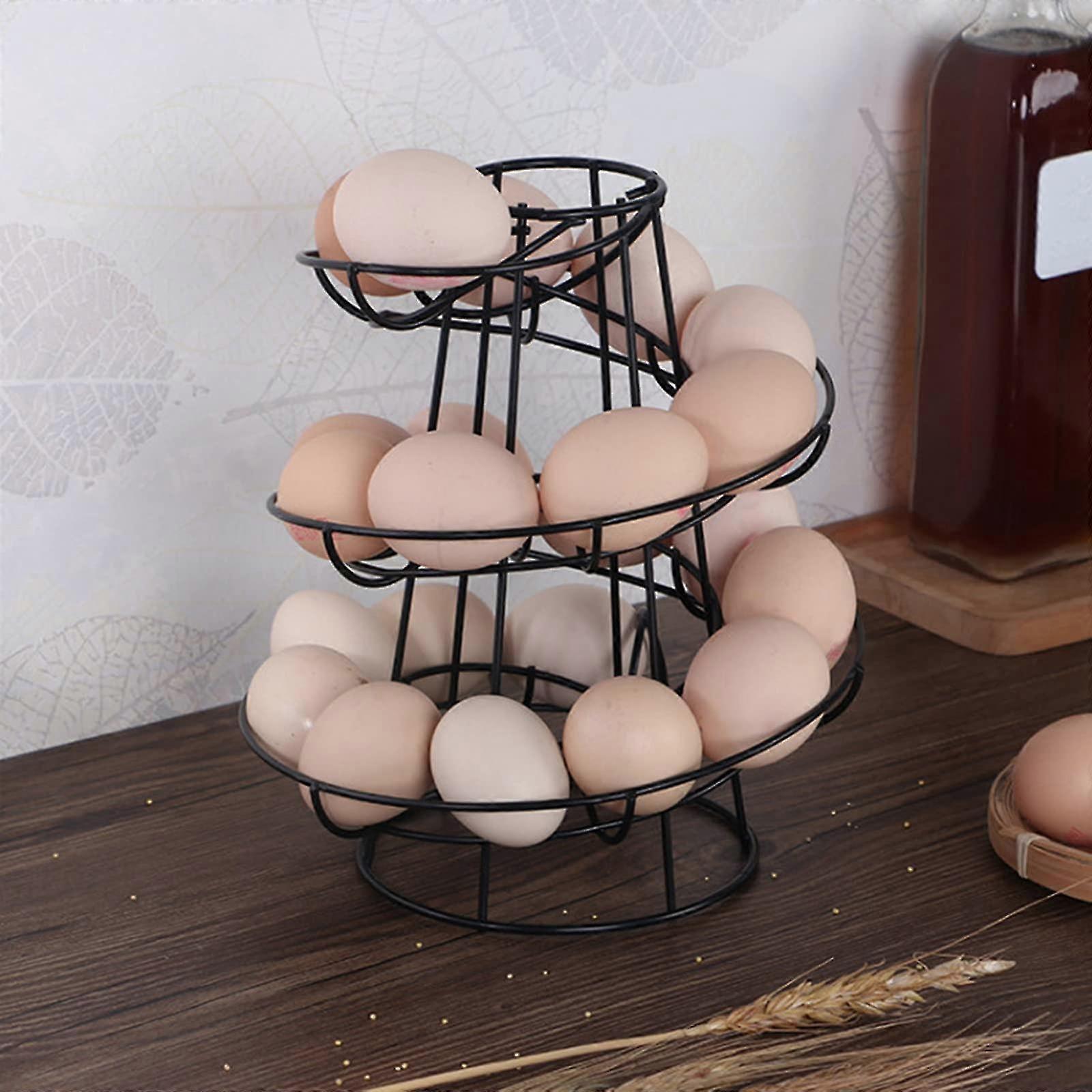 Portauova A Spirale In Metallo Nero – Contenitore Dispenser Per Uova A Torre, Capacità 22 Uova, Design Salvaspazio Per Cucina